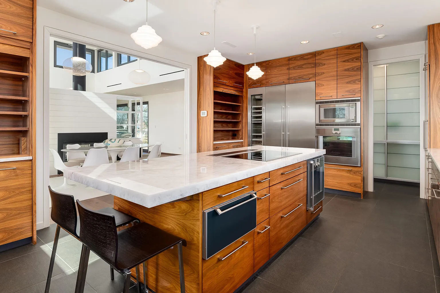 Custom Modern Kitchen with Marble Countertops and Gaggenau Appliances