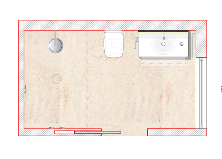 Boffi Simple Full Guest Bathroom with Lasertmat Arizon Beige Finish and Cristalplant White Counters
