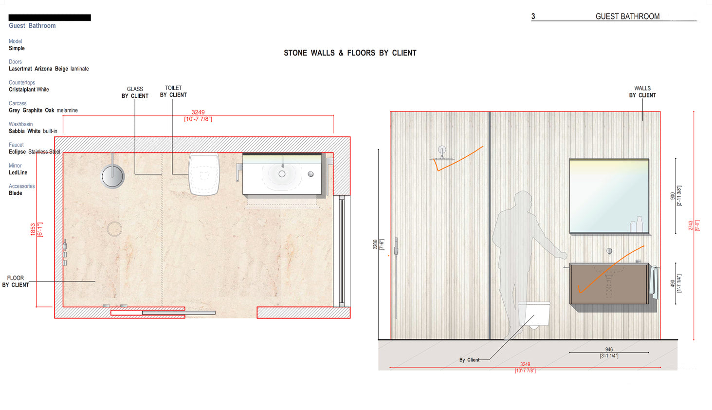 Boffi Simple Full Guest Bathroom with Lasertmat Arizon Beige Finish and Cristalplant White Counters