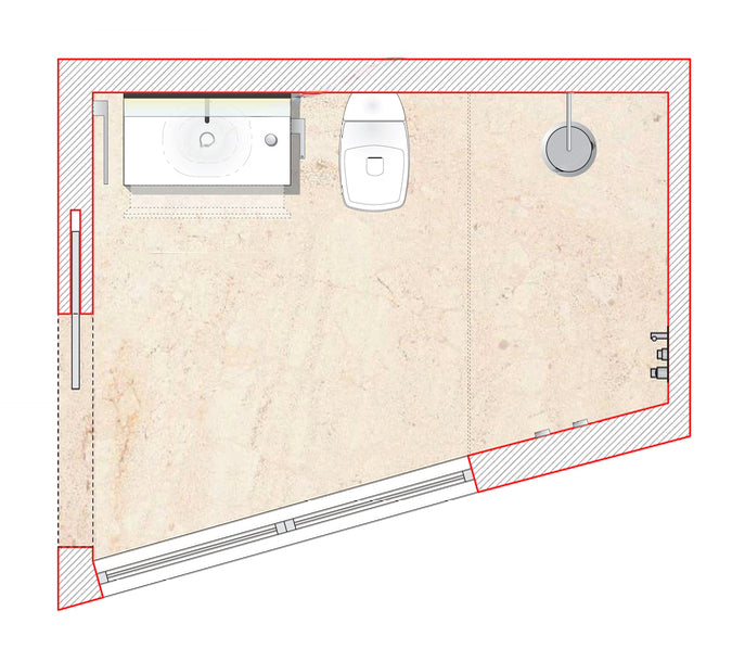 Boffi Simple Full Guest Bathroom with Lasertmat Arizon Beige Finish and Cristalplant White Counters