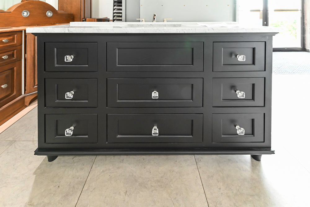 Black Maple 55 3/4" Modern Vanity with Carrara Marble Top, Sink and Faucet