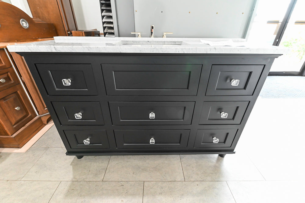 Black Maple 55 3/4" Modern Vanity with Carrara Marble Top, Sink and Faucet