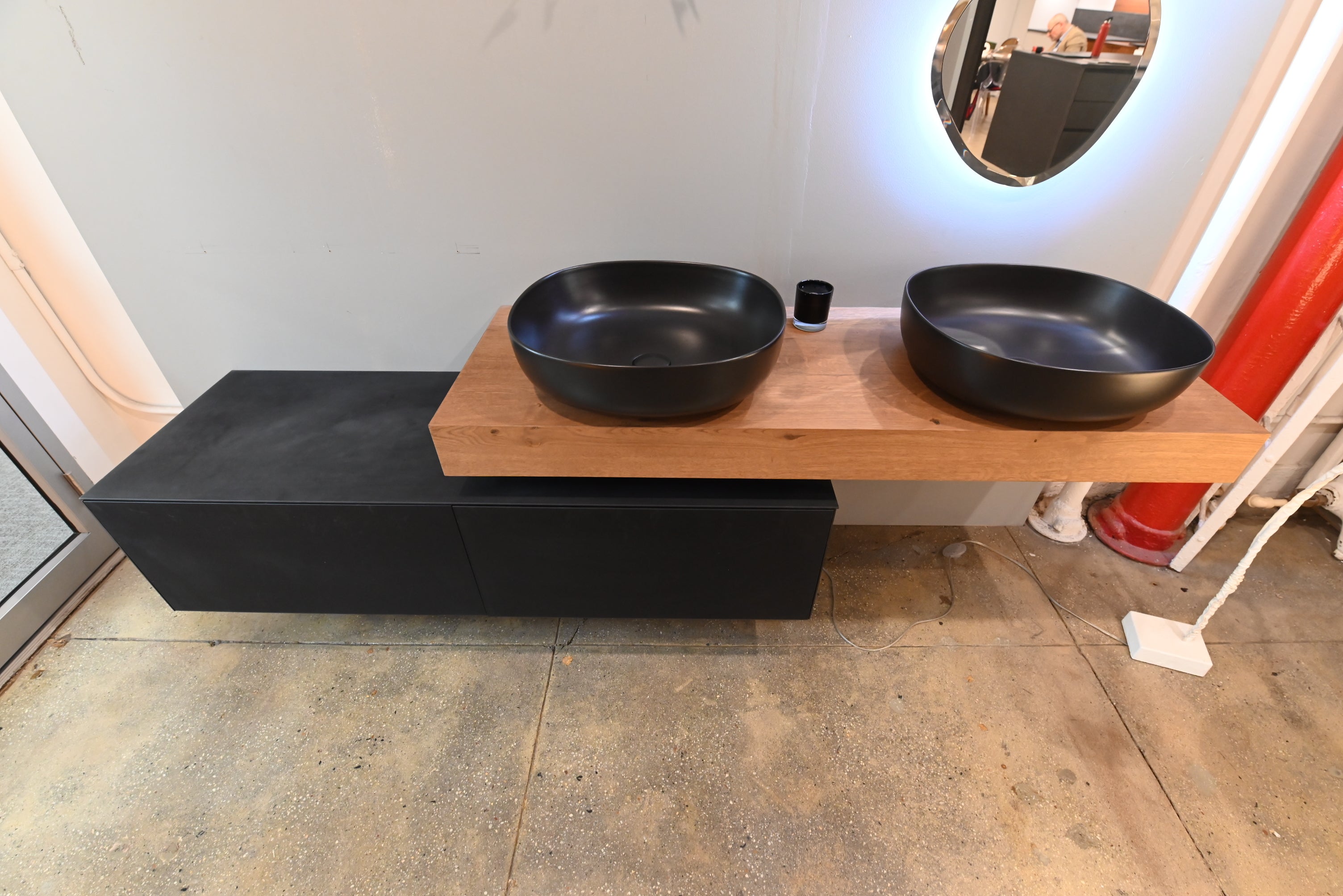 Edoné Modern Two-Tone Floating Vanity Set with Double Sinks and Hanging Mirrors