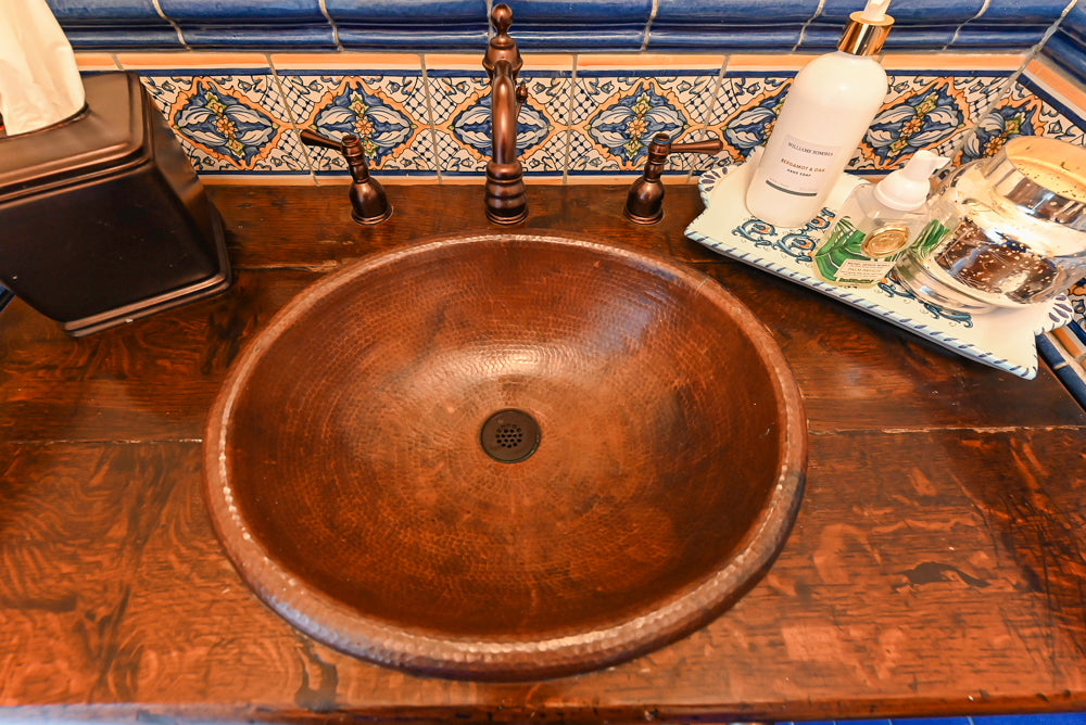 Dark Brown Single Vanity with Top, Copper Sink and Copper Faucet