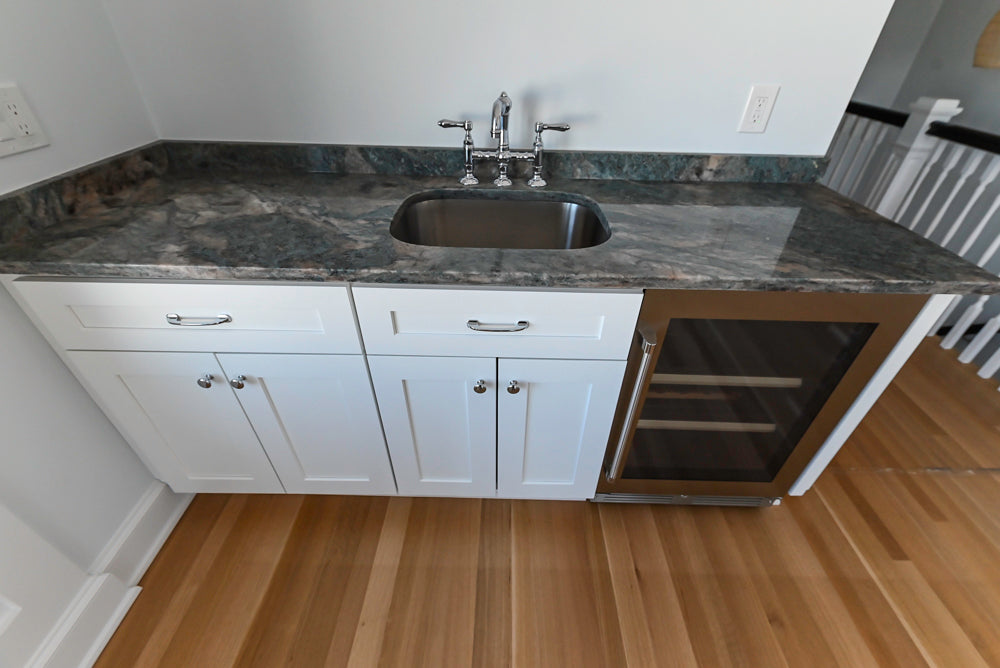 Traditional White Wet Bar with Granite Countertops and Beverage Center ...