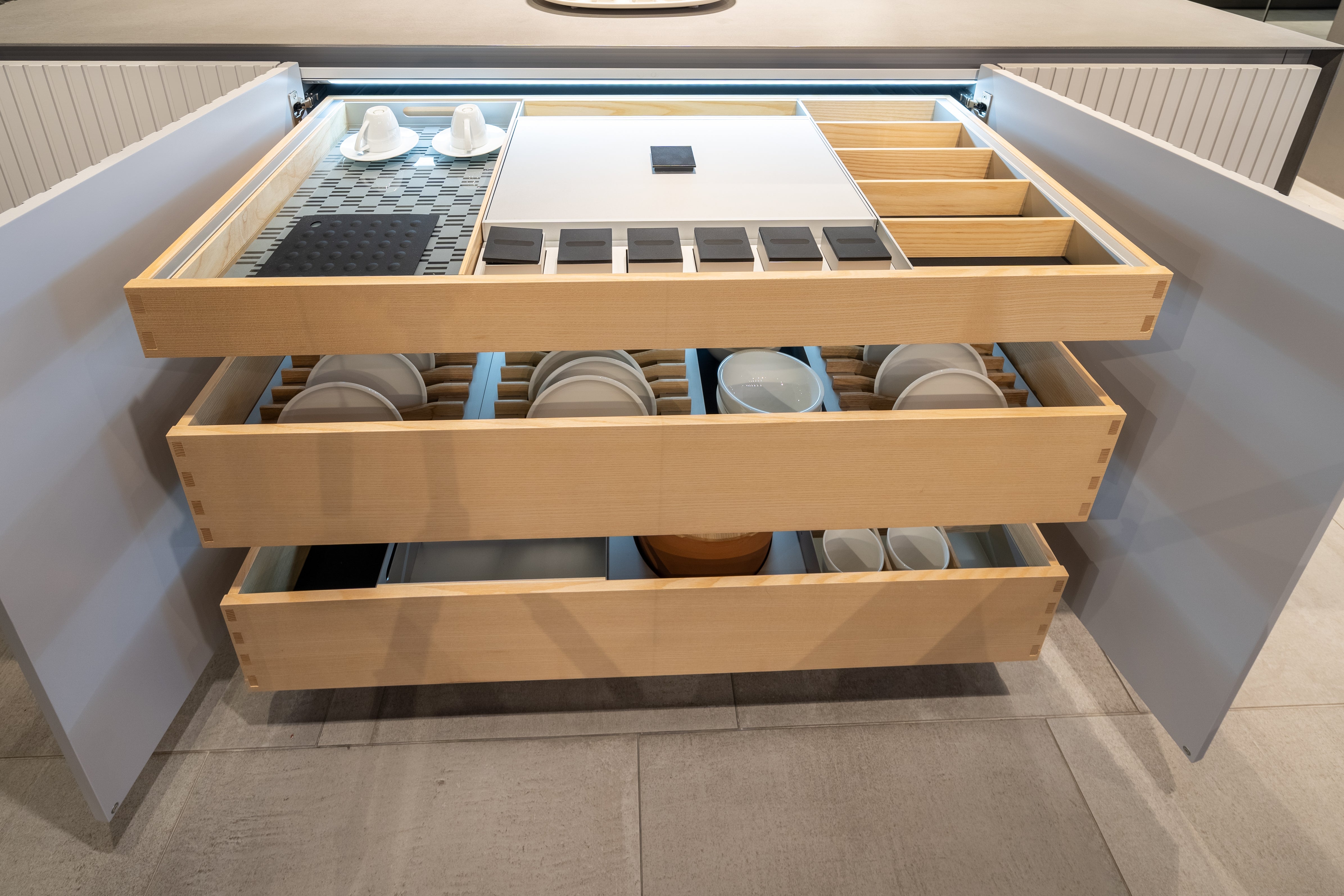 eggersmann USA Black & Grey Work's Glass Modern Kitchen with Sub-Zero & Wolf Appliances