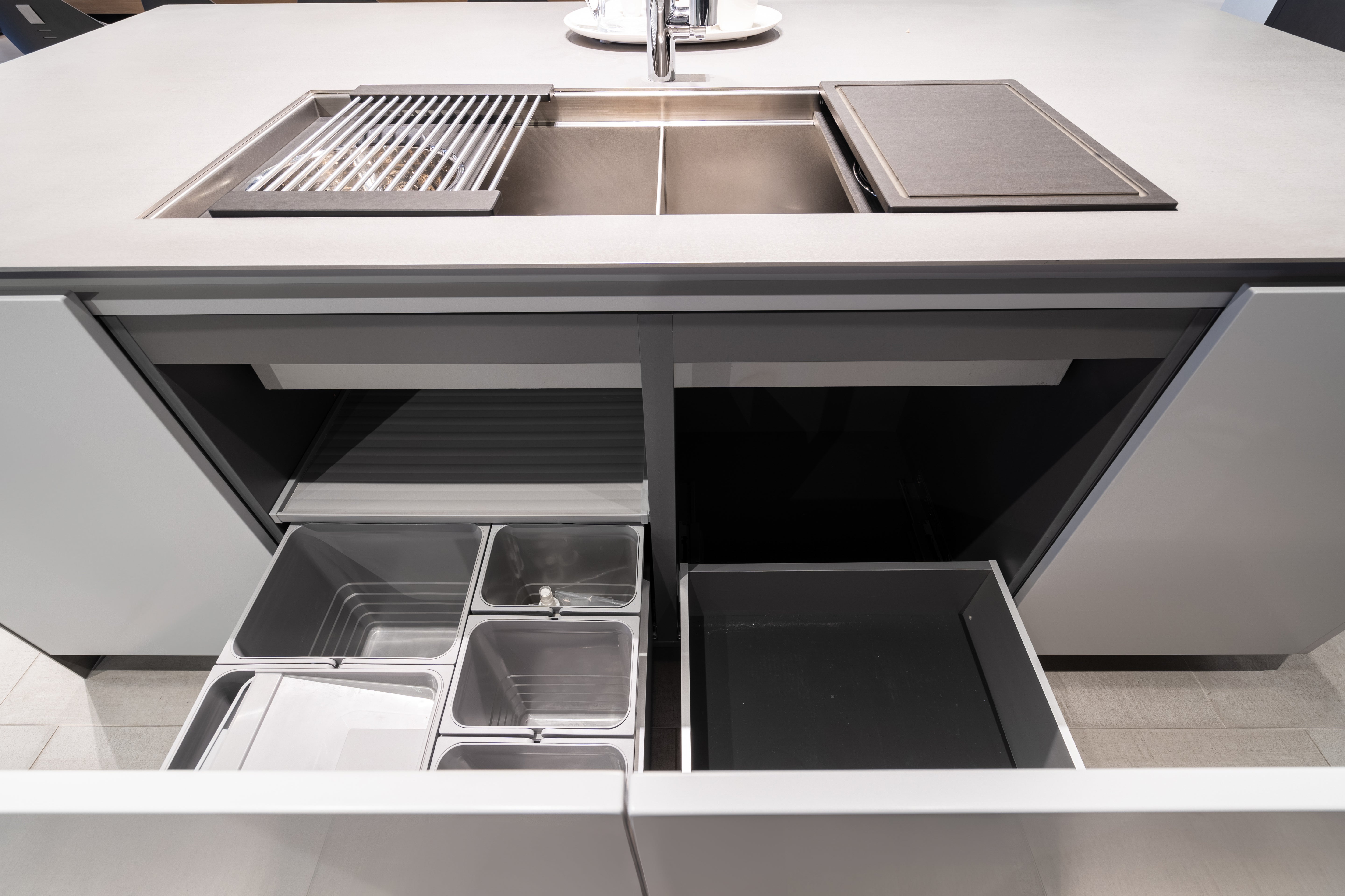 eggersmann USA Black & Grey Work's Glass Modern Kitchen with Sub-Zero & Wolf Appliances