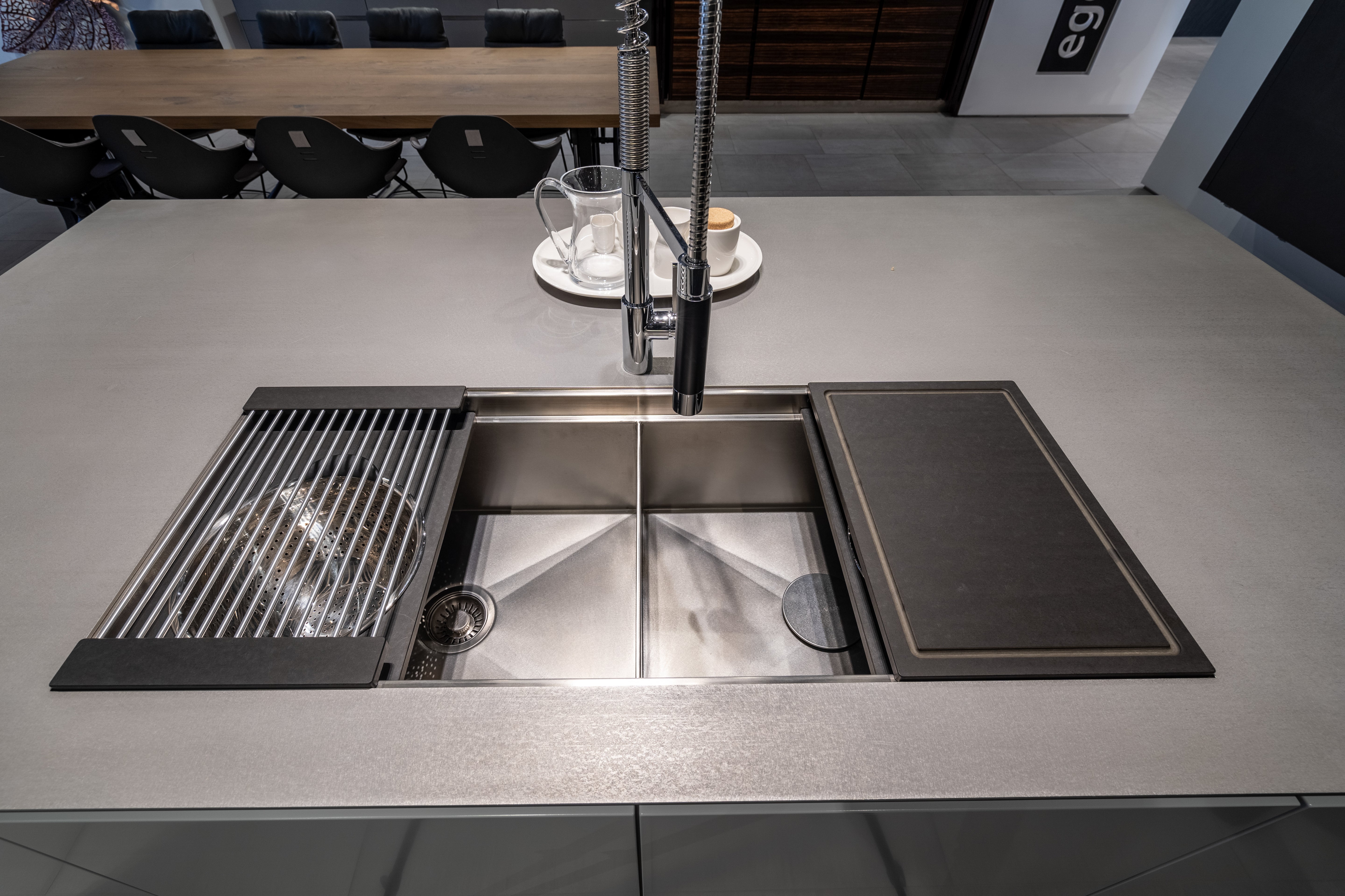 eggersmann USA Black & Grey Work's Glass Modern Kitchen with Sub-Zero & Wolf Appliances