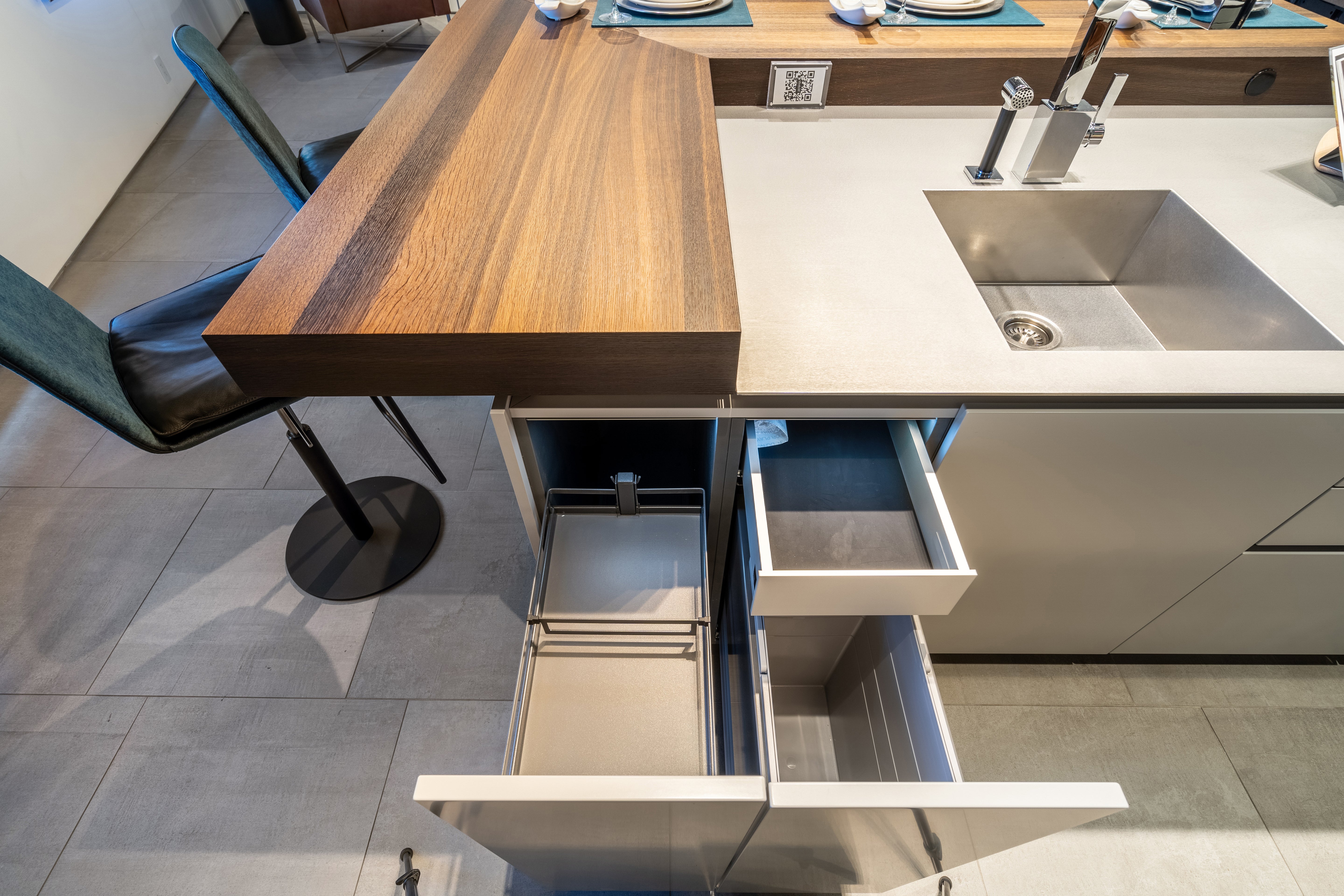 eggersmann USA Black & Grey Work's Glass Modern Kitchen with Sub-Zero & Wolf Appliances