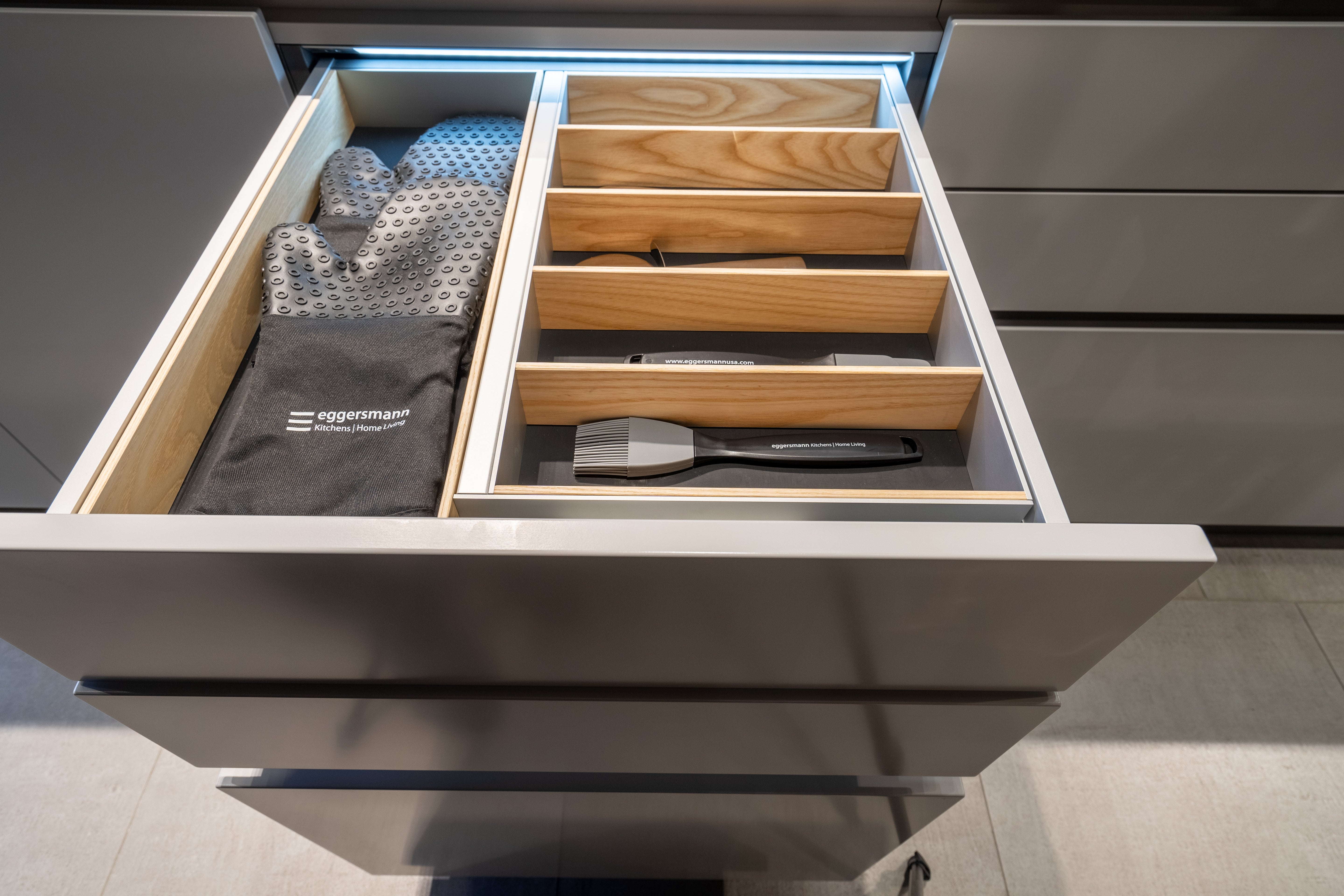 eggersmann USA Black & Grey Work's Glass Modern Kitchen with Sub-Zero & Wolf Appliances