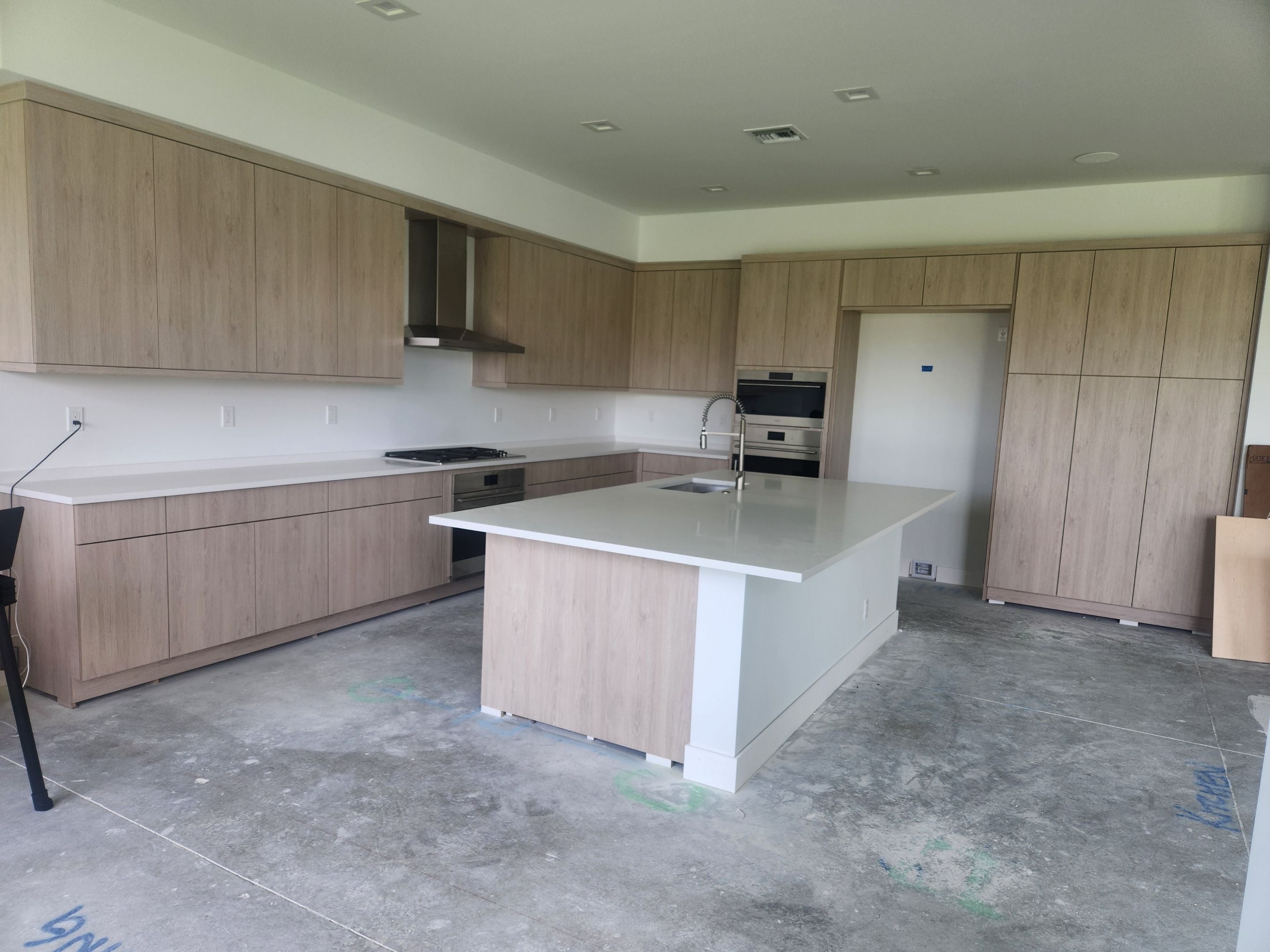 Cabico Sandy Oak Transitional Kitchen with Island & Wolf Appliances