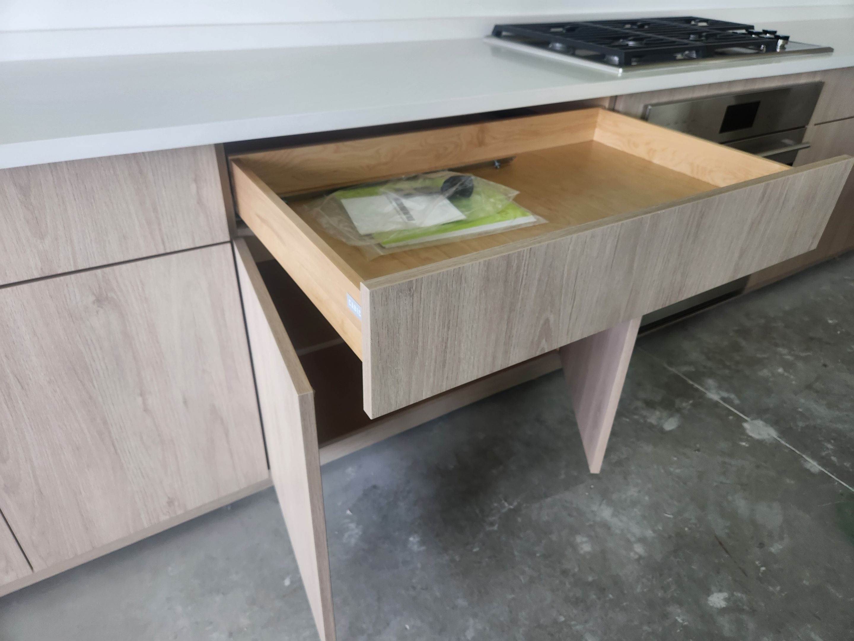 Cabico Sandy Oak Transitional Kitchen with Island & Wolf Appliances
