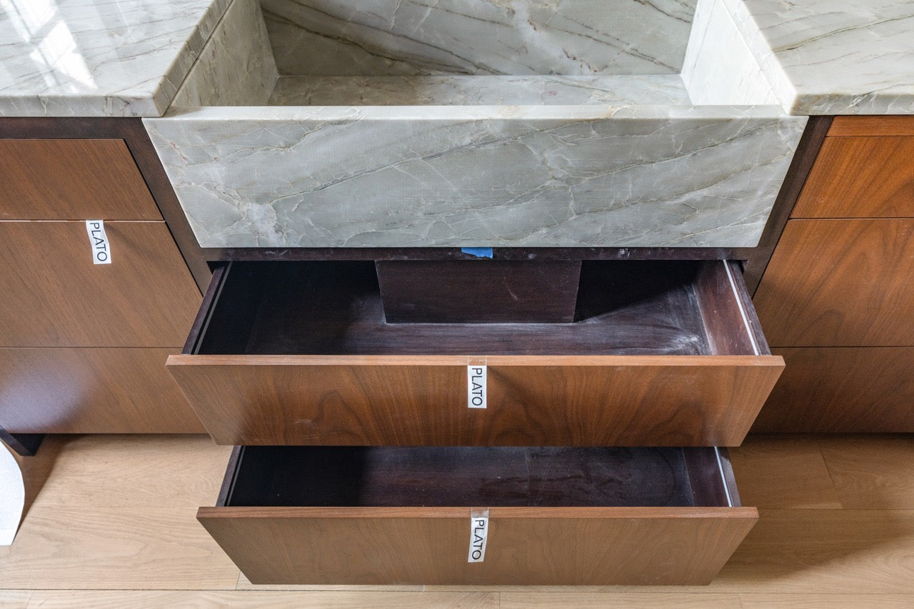 Plato Natural Walnut & Espresso Modern Kitchen with Gaggenau Appliances