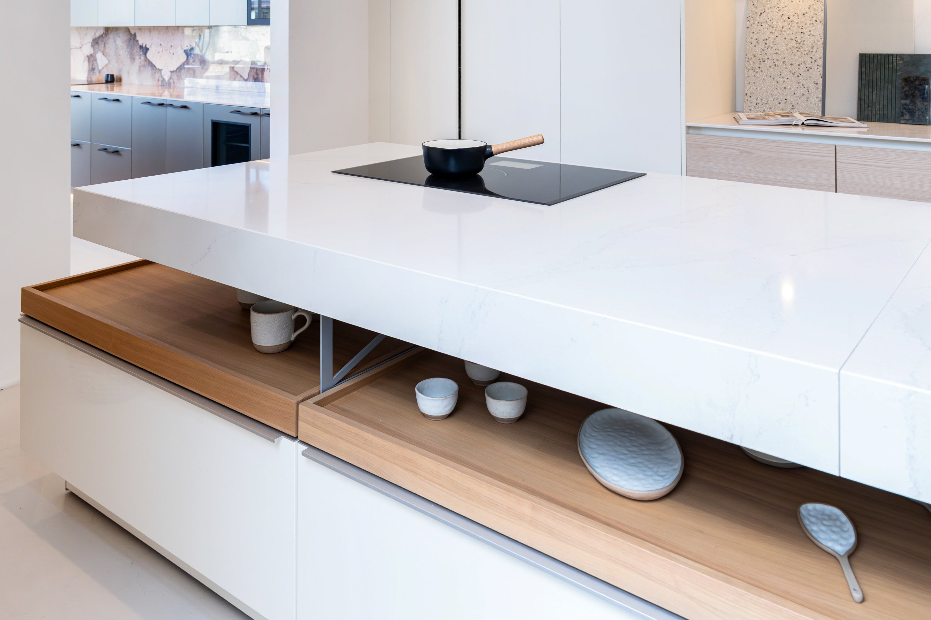 Poggenpohl +Modo High-Gloss Blossom White Kitchen Island