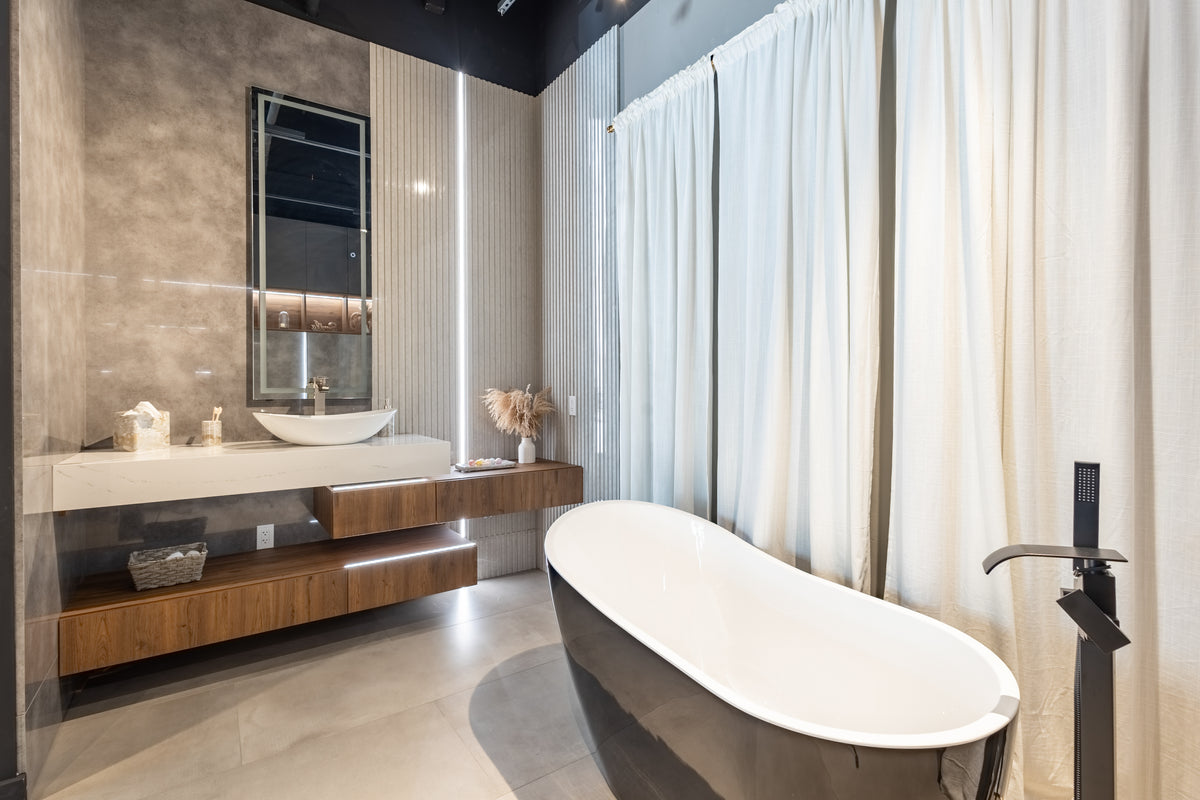 Azzurri Casa Wood-Paneled & Matte White Modern Bathroom Suite