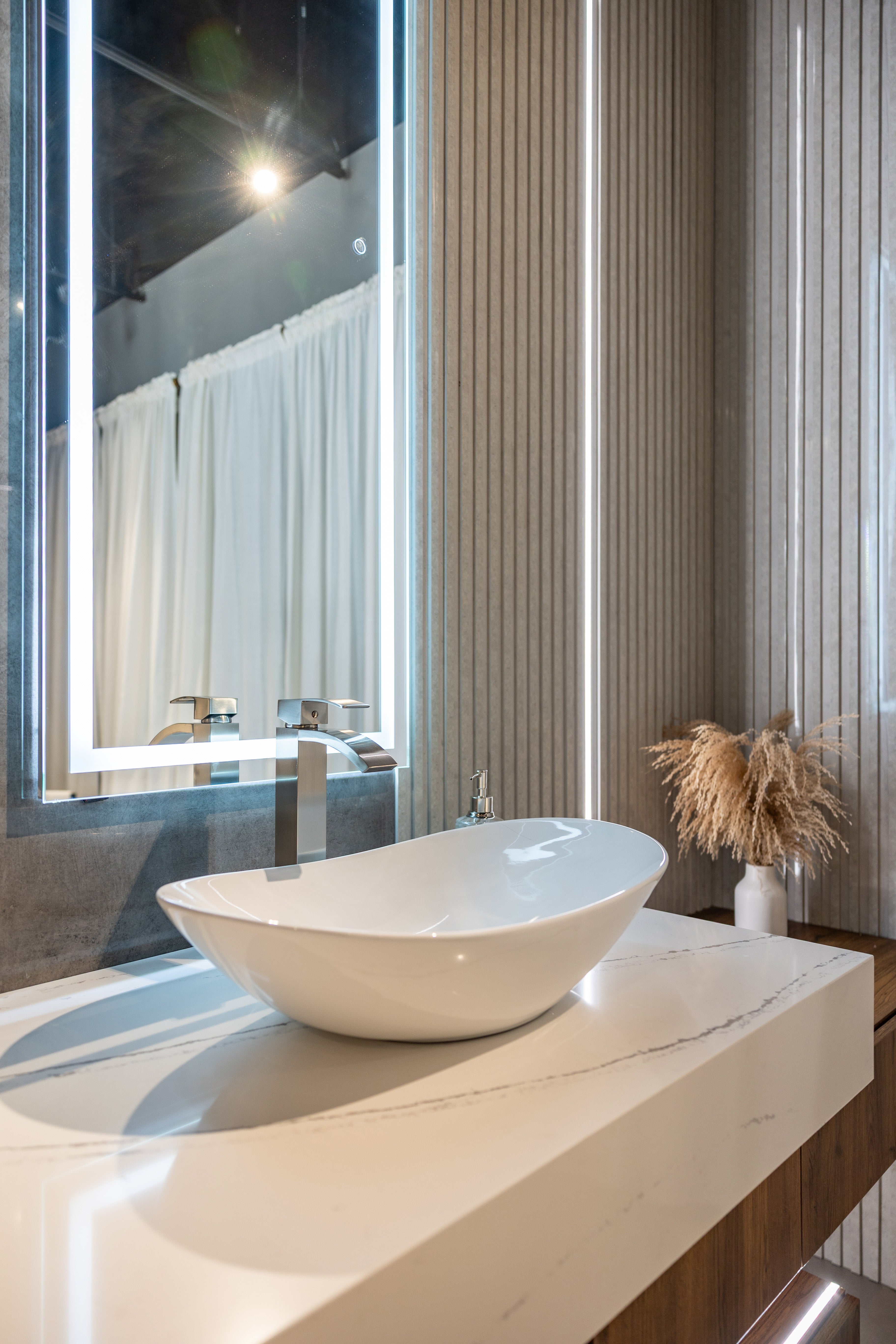 Azzurri Casa Wood Paneled and Matte White Complete Modern Bathroom with Oval Bathtub