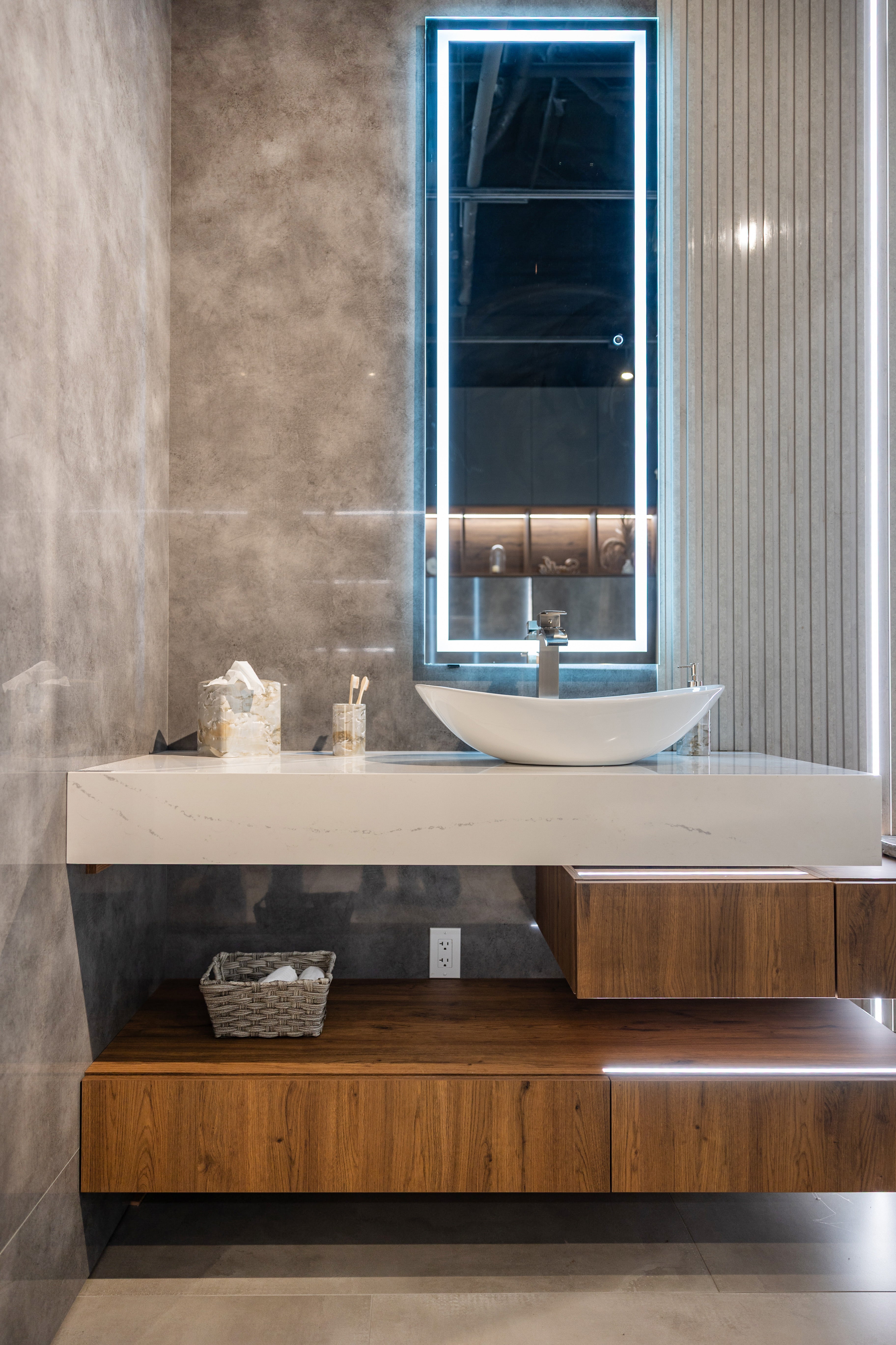 Azzurri Casa Wood Paneled and Matte White Complete Modern Bathroom with Oval Bathtub