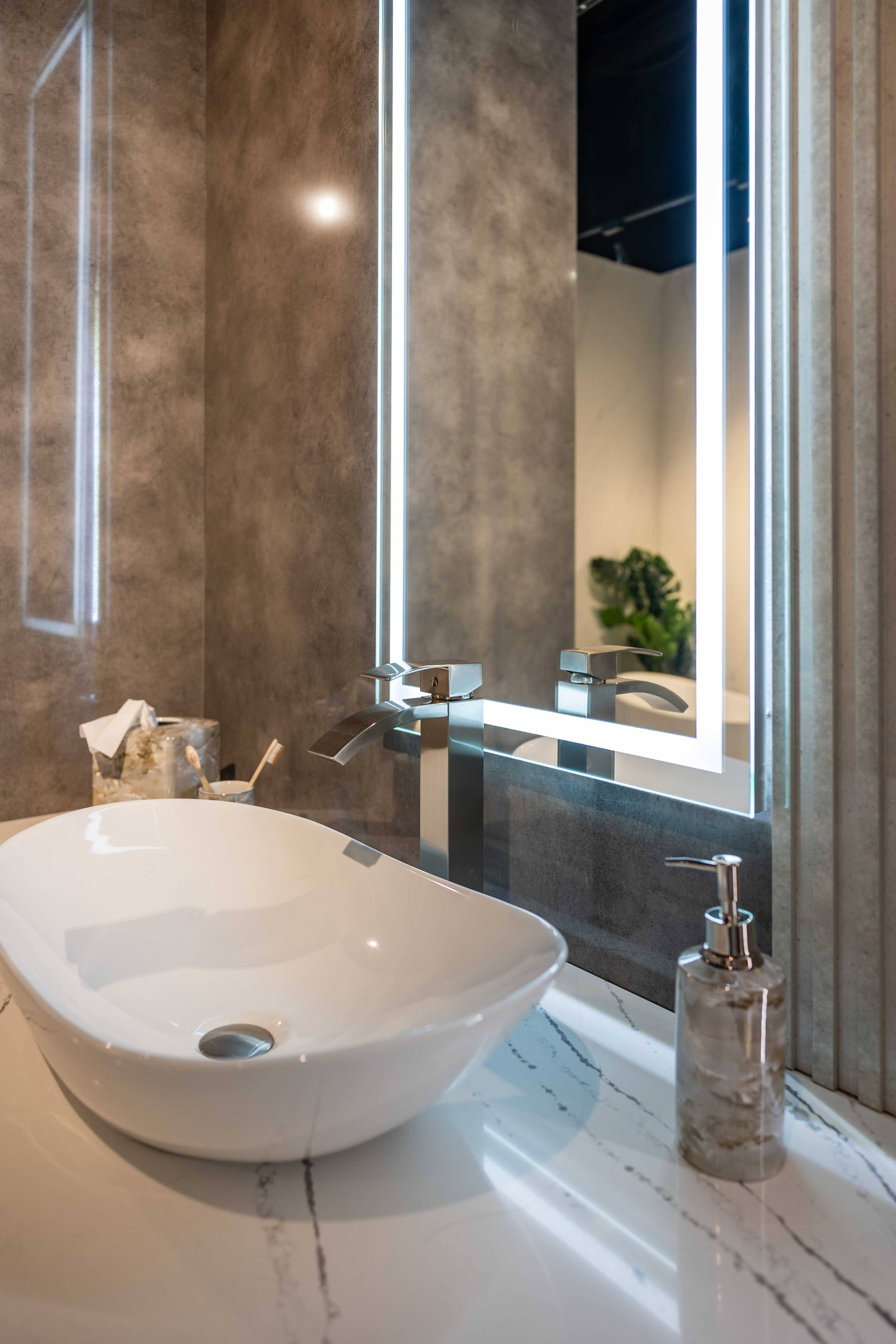 Azzurri Casa Wood Paneled and Matte White Complete Modern Bathroom with Oval Bathtub