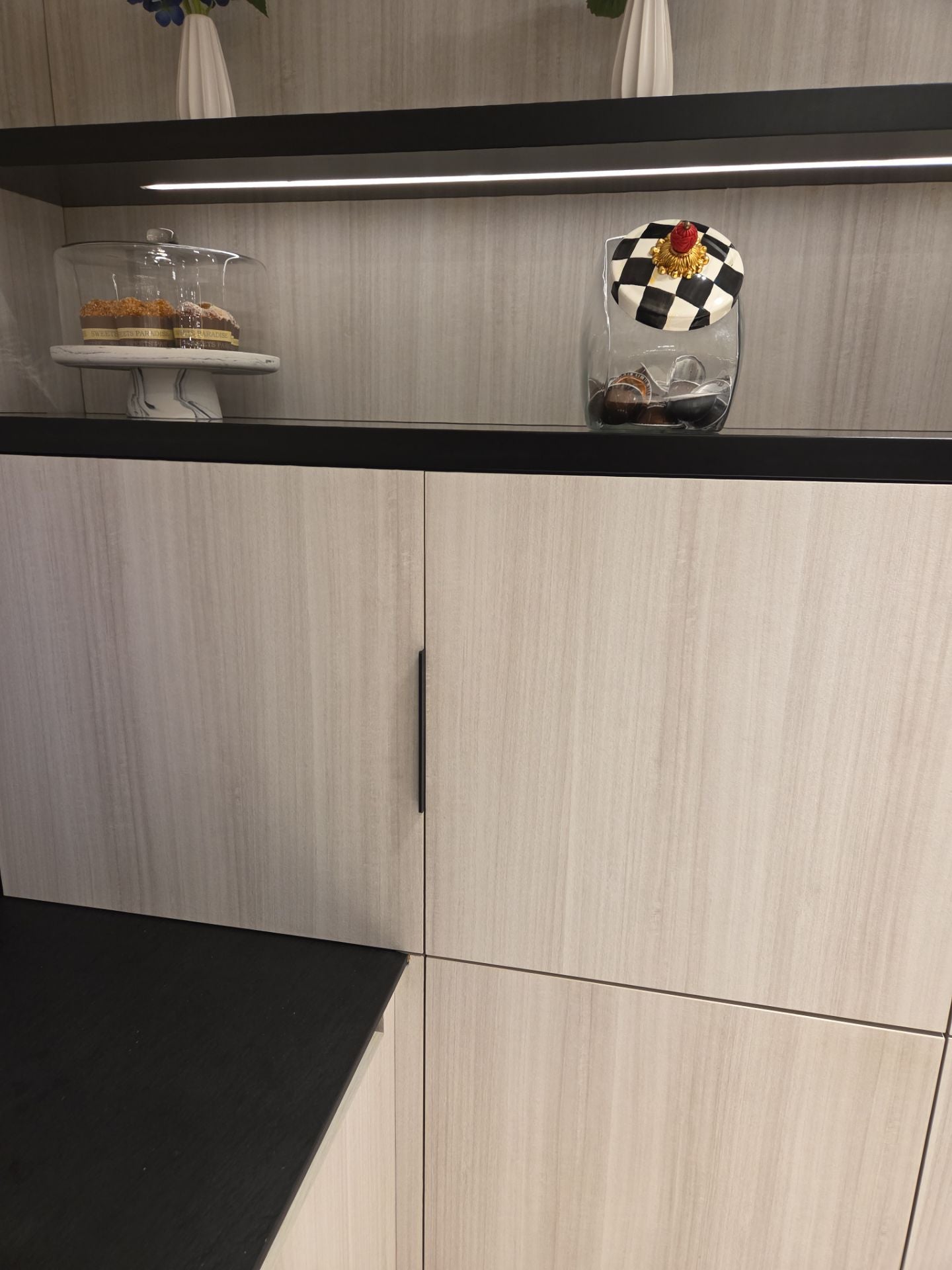 DOCA Modern Wood Veneer Black Kitchen with Island & Appliances