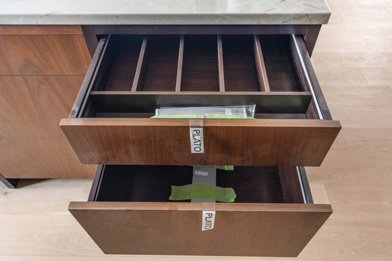 Plato Natural Walnut & Espresso Modern Kitchen with Gaggenau Appliances