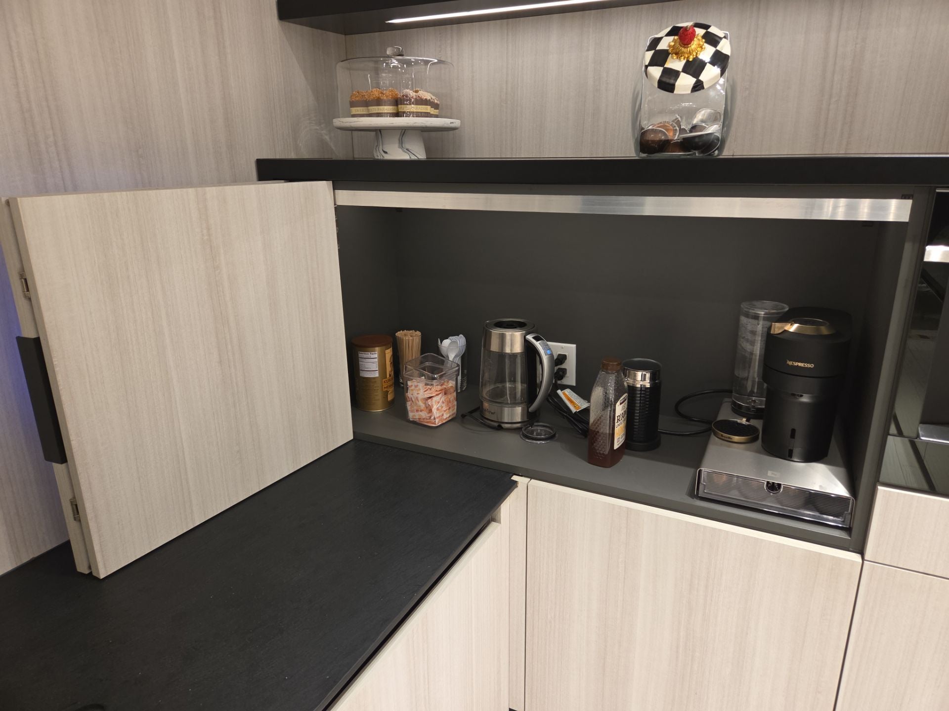 DOCA Modern Wood Veneer Black Kitchen with Island & Appliances