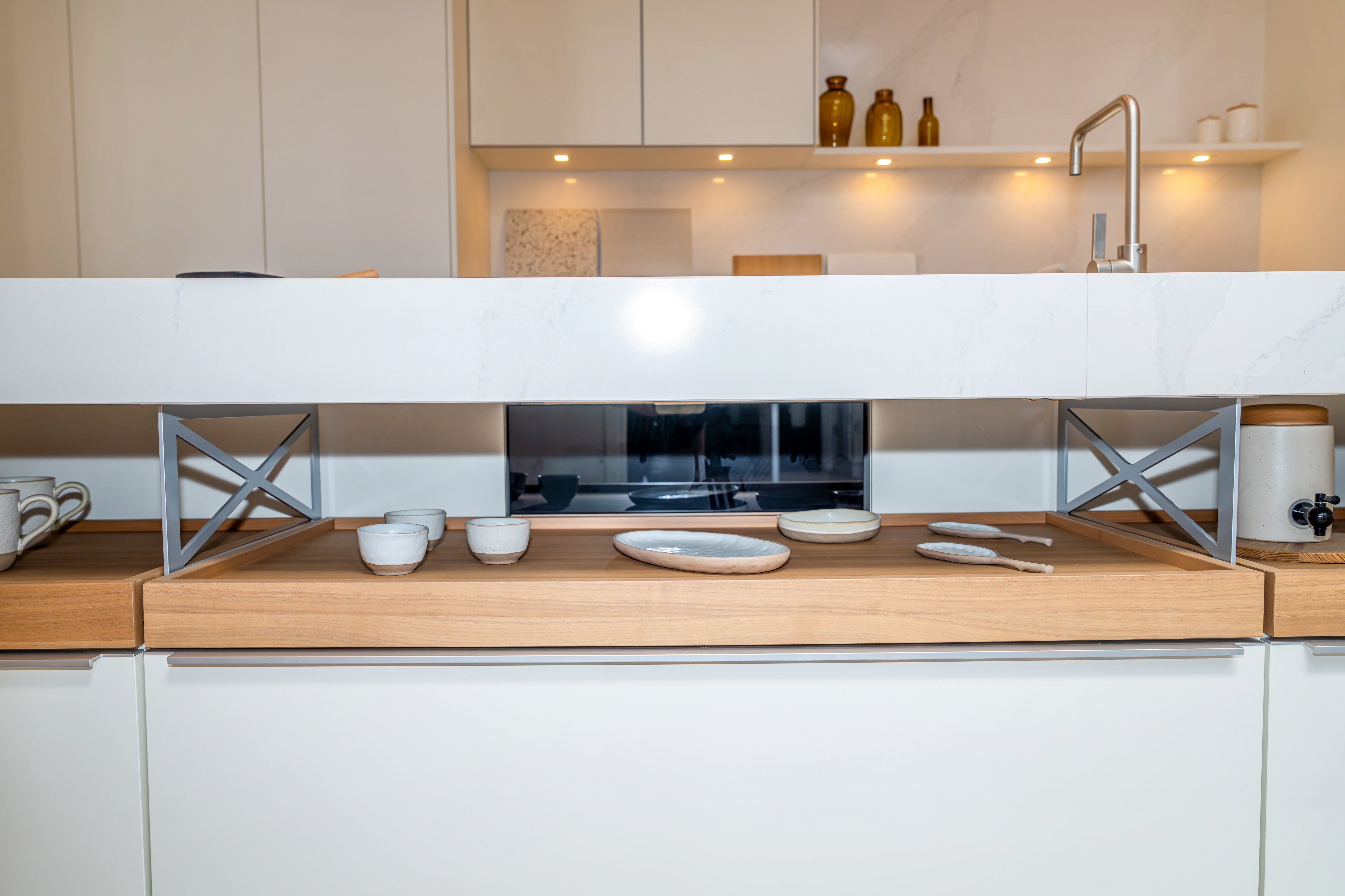 Poggenpohl +Modo High-Gloss Blossom White Kitchen Island