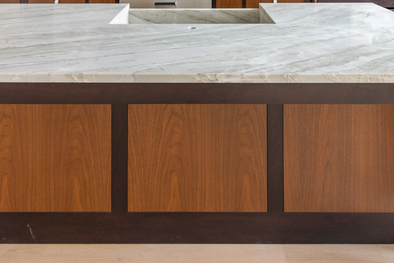 Plato Natural Walnut & Espresso Modern Kitchen with Gaggenau Appliances