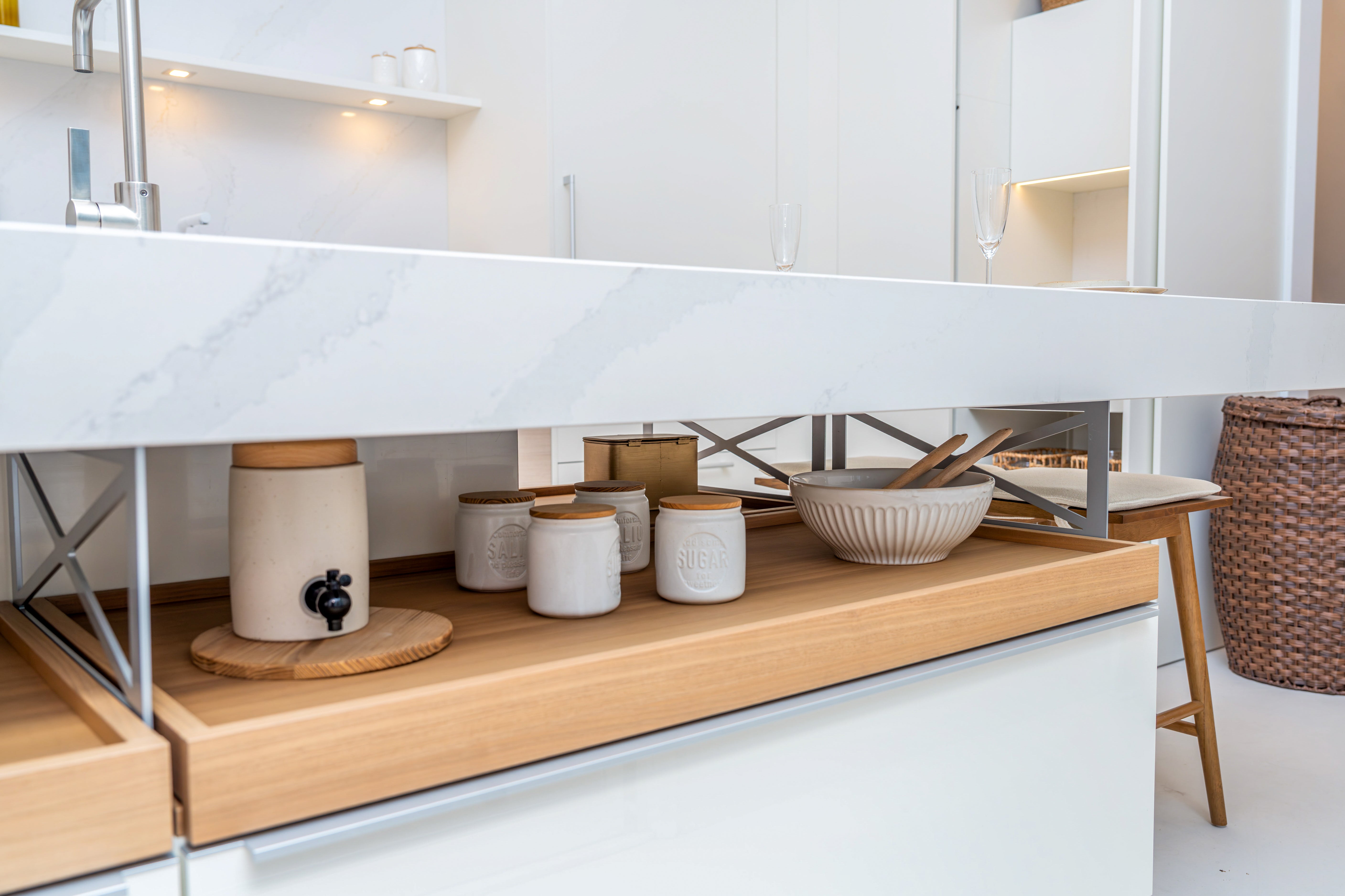 Poggenpohl +Modo High-Gloss Blossom White Kitchen Island