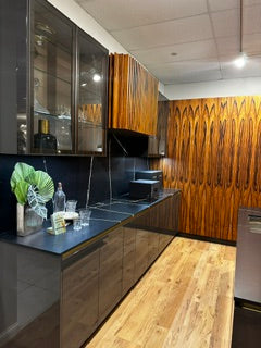 Hans Krug Modern Grey Gloss & Exotic Veneer Kitchen with Island