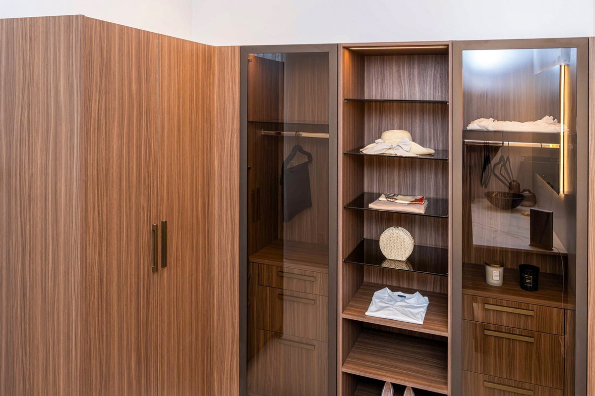 Poggenpohl Campania Mocca Decor Vertical Grain Wardrobe Closet System