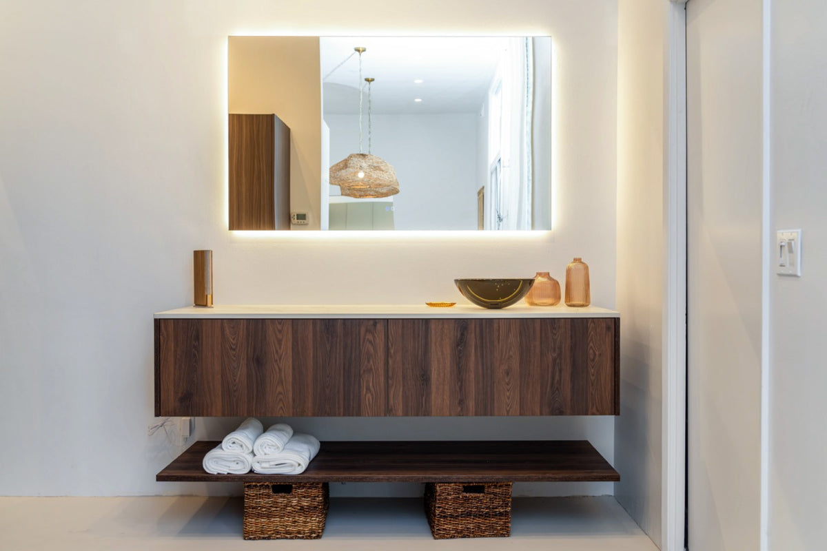 Poggenpohl Smoked Oak Vertical Grain Floating Vanity with Mirror