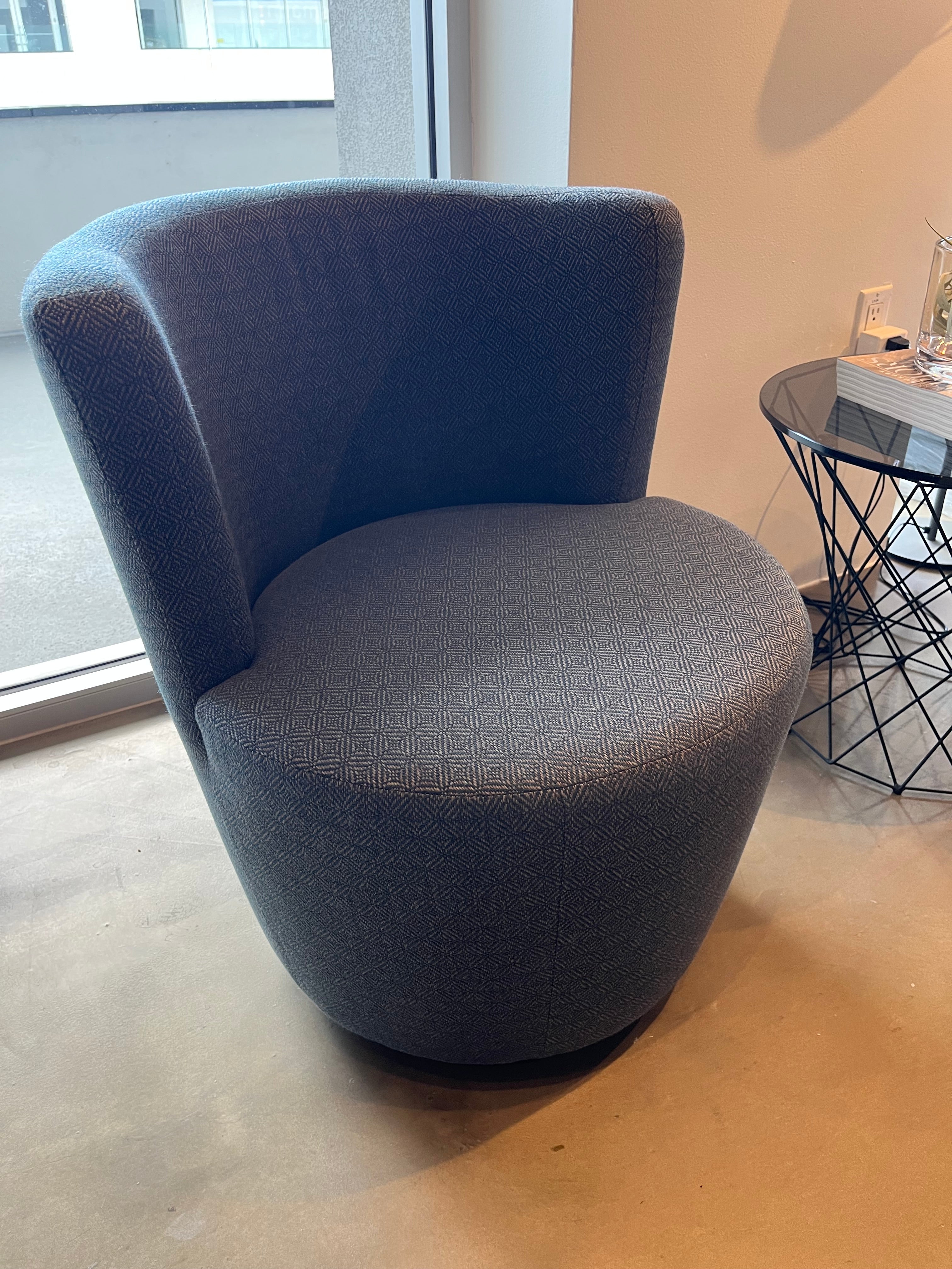 eggersmann Sophisticated Living Malia Blue Armchairs with Varnished Birchwood Base