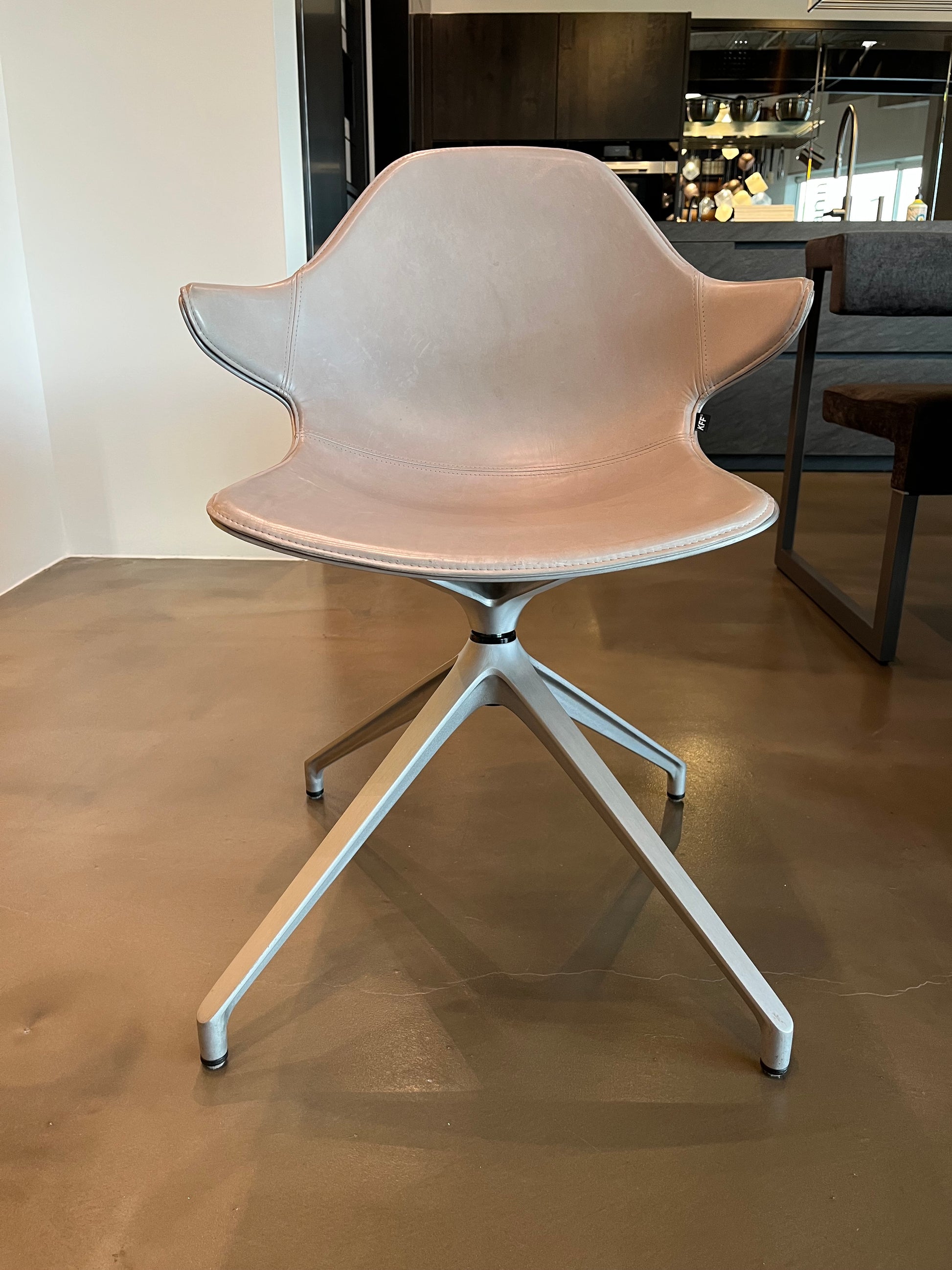 eggersmann KFF Kirk Swivel Amrchairs with Aluminum Seat Shell and Leather Inlay