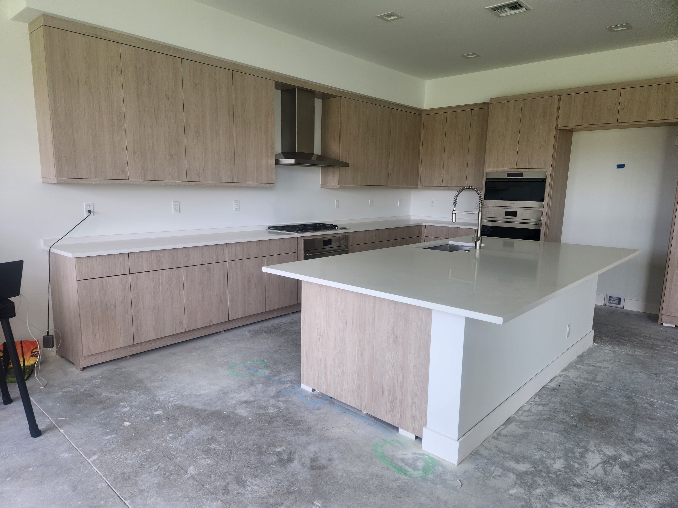 Cabico Sandy Oak Transitional Kitchen with Island & Wolf Appliances