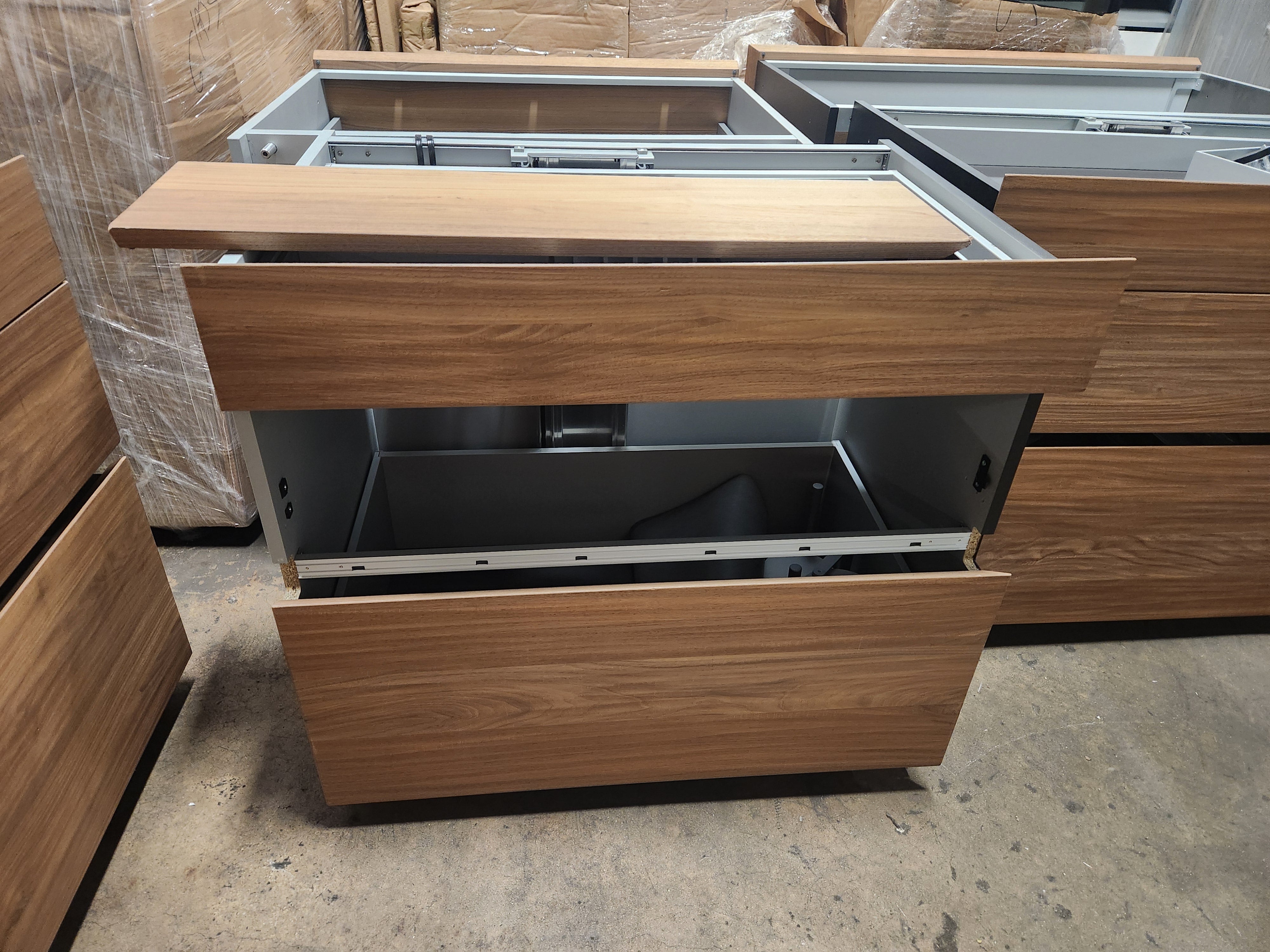 Poliform Phoenix Multi-Tone Modern Kitchen with Artex Island, Stone Countertops and Miele Appliances