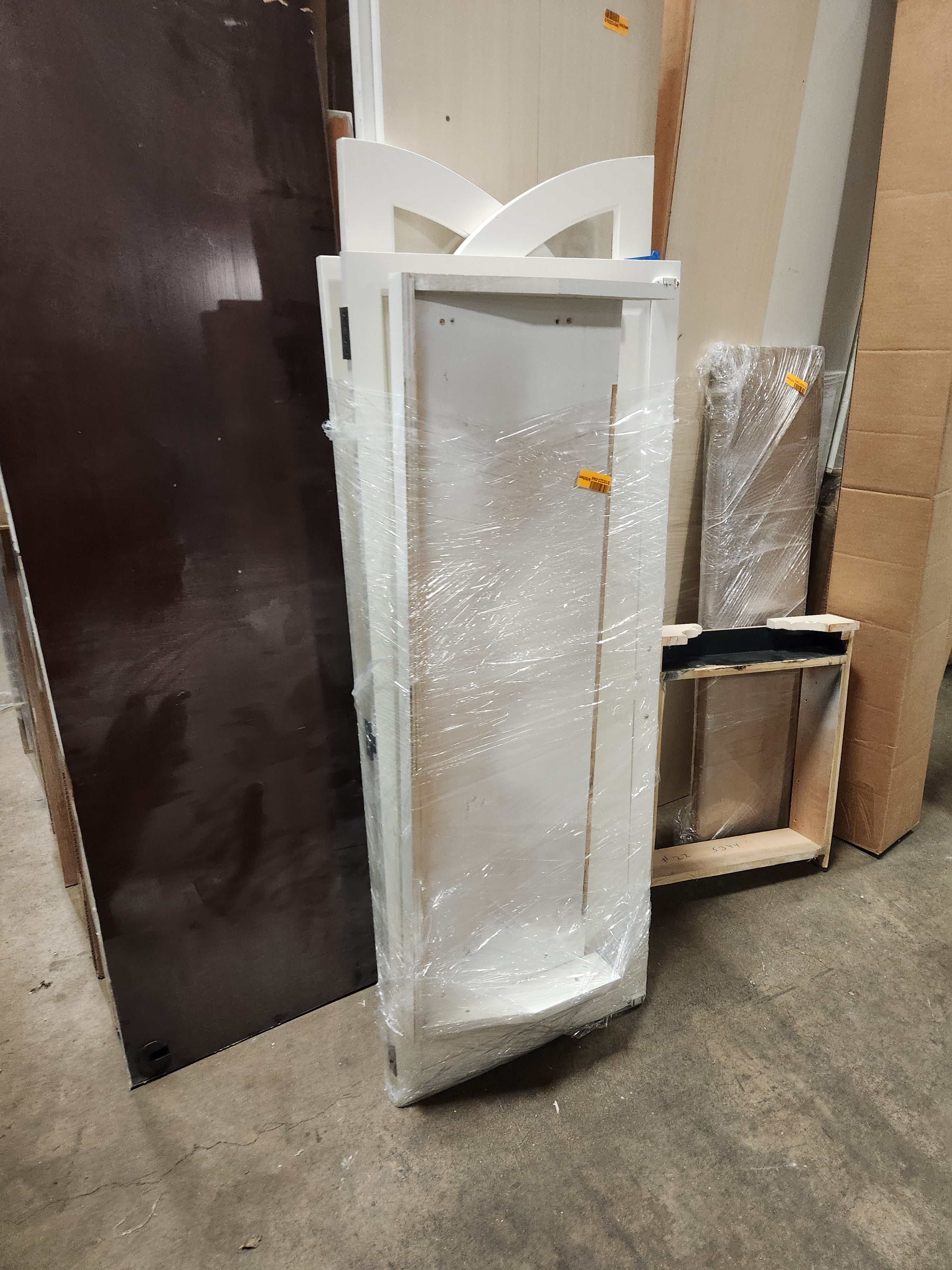 Prevo Transitional White Complete Kitchen Cabinets with Brown Wooden Island