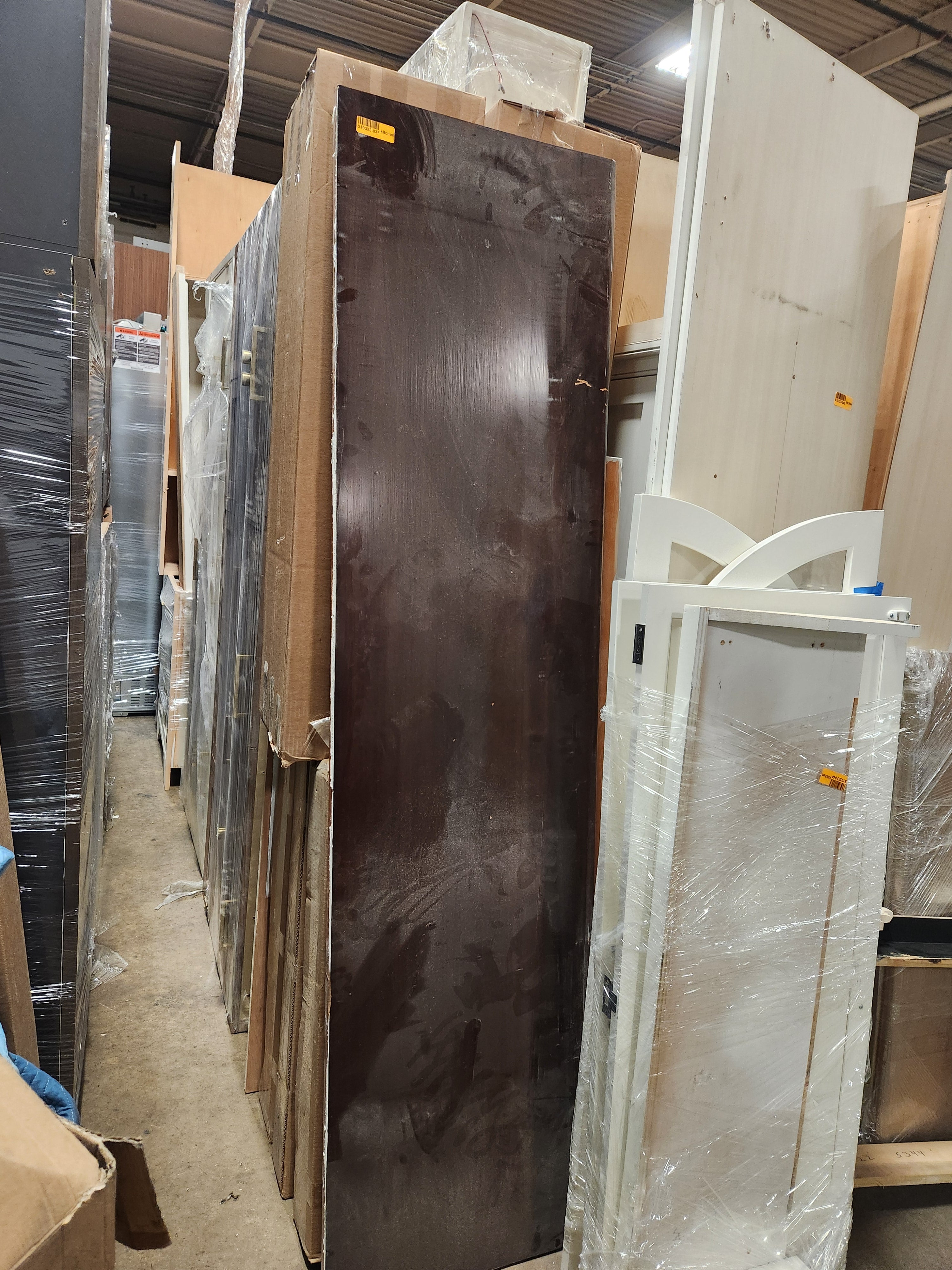 Prevo Transitional White Complete Kitchen Cabinets with Brown Wooden Island