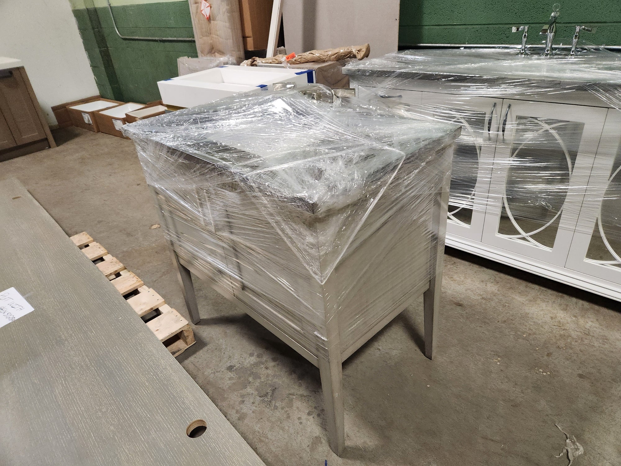 Showcase Traditional 37 1/2" Distressed Wood Single Vanity with Black Top, Sink and Faucet