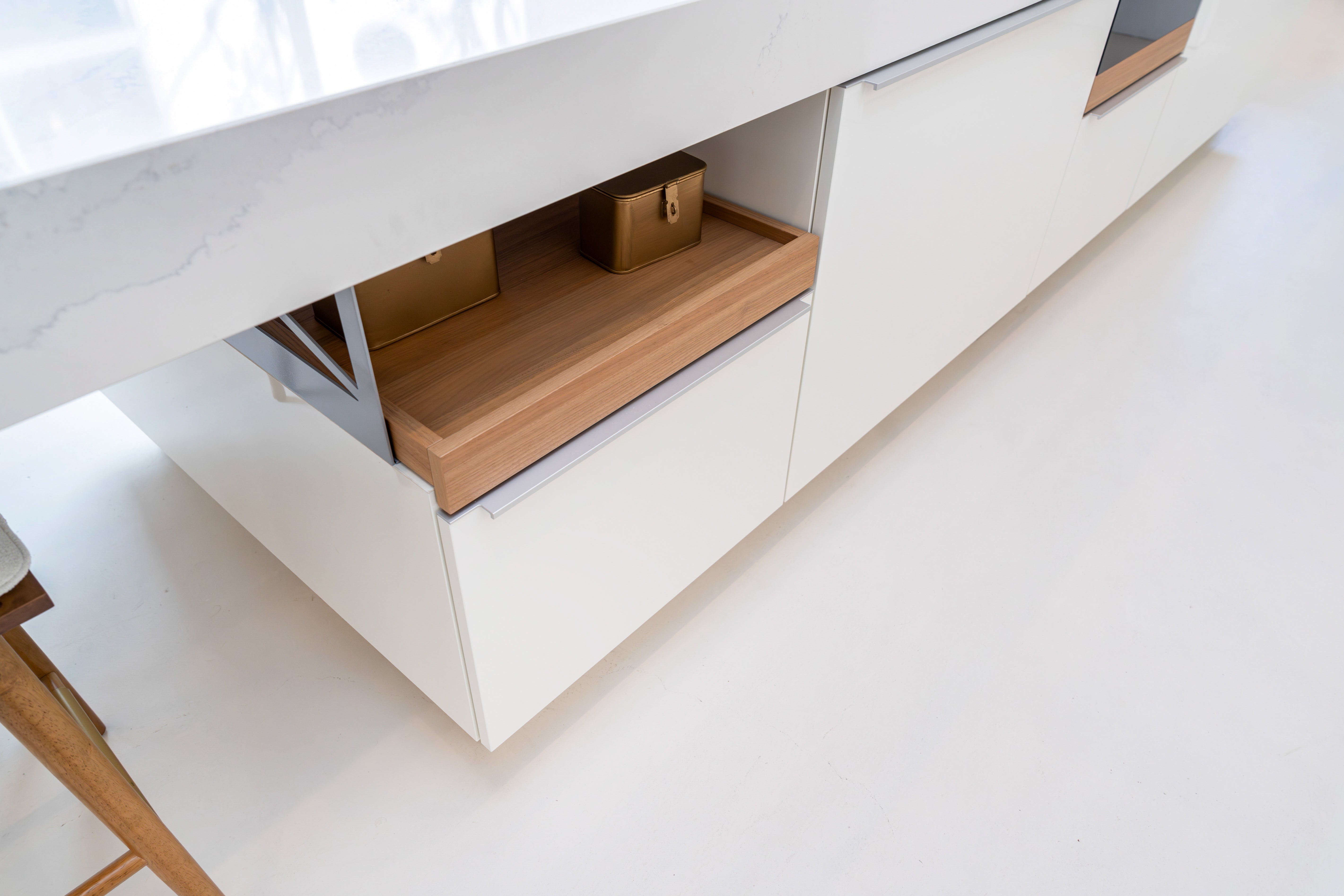 Poggenpohl +Modo High-Gloss Blossom White Kitchen Island