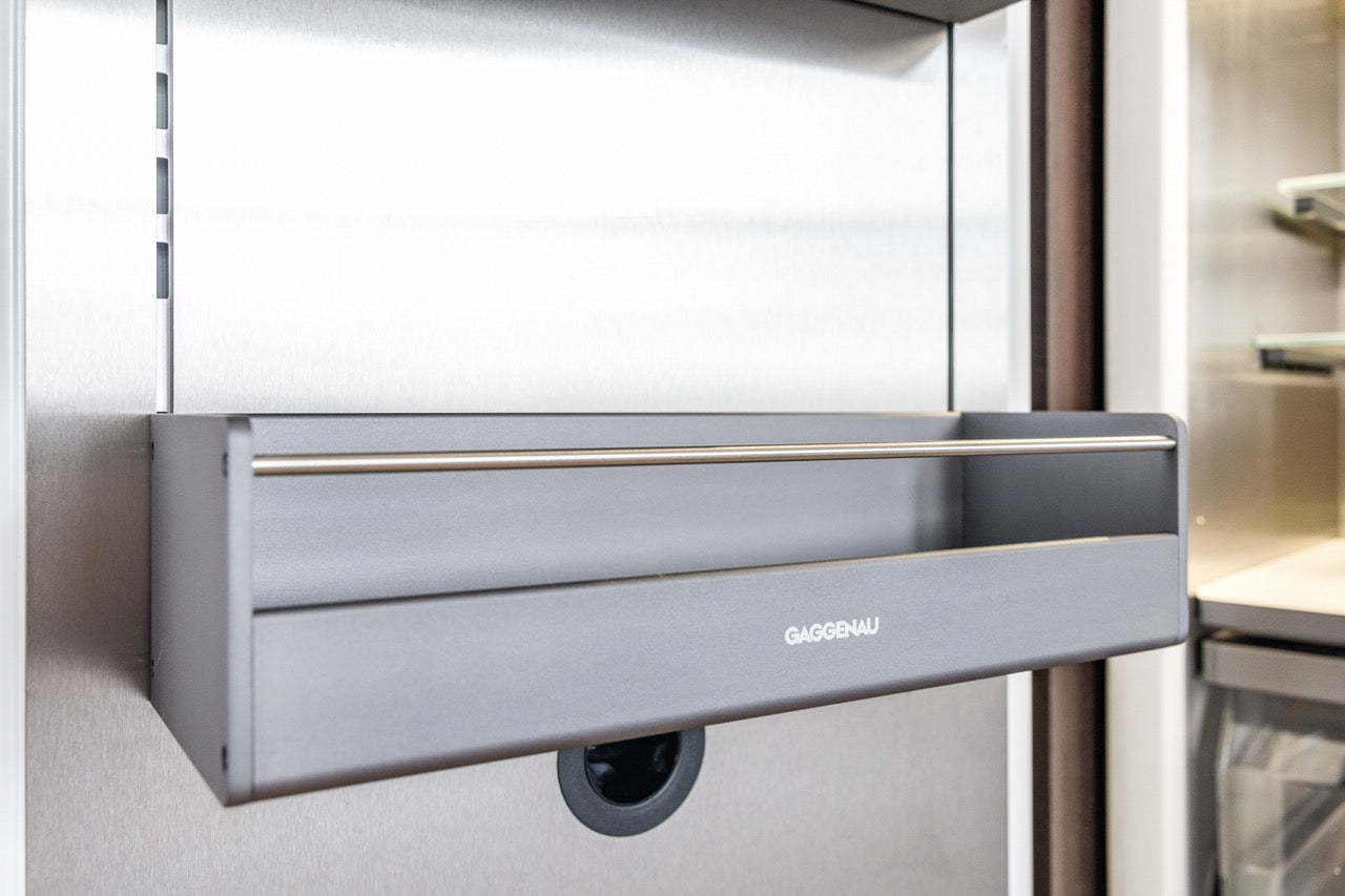 Plato Natural Walnut & Espresso Modern Kitchen with Gaggenau Appliances