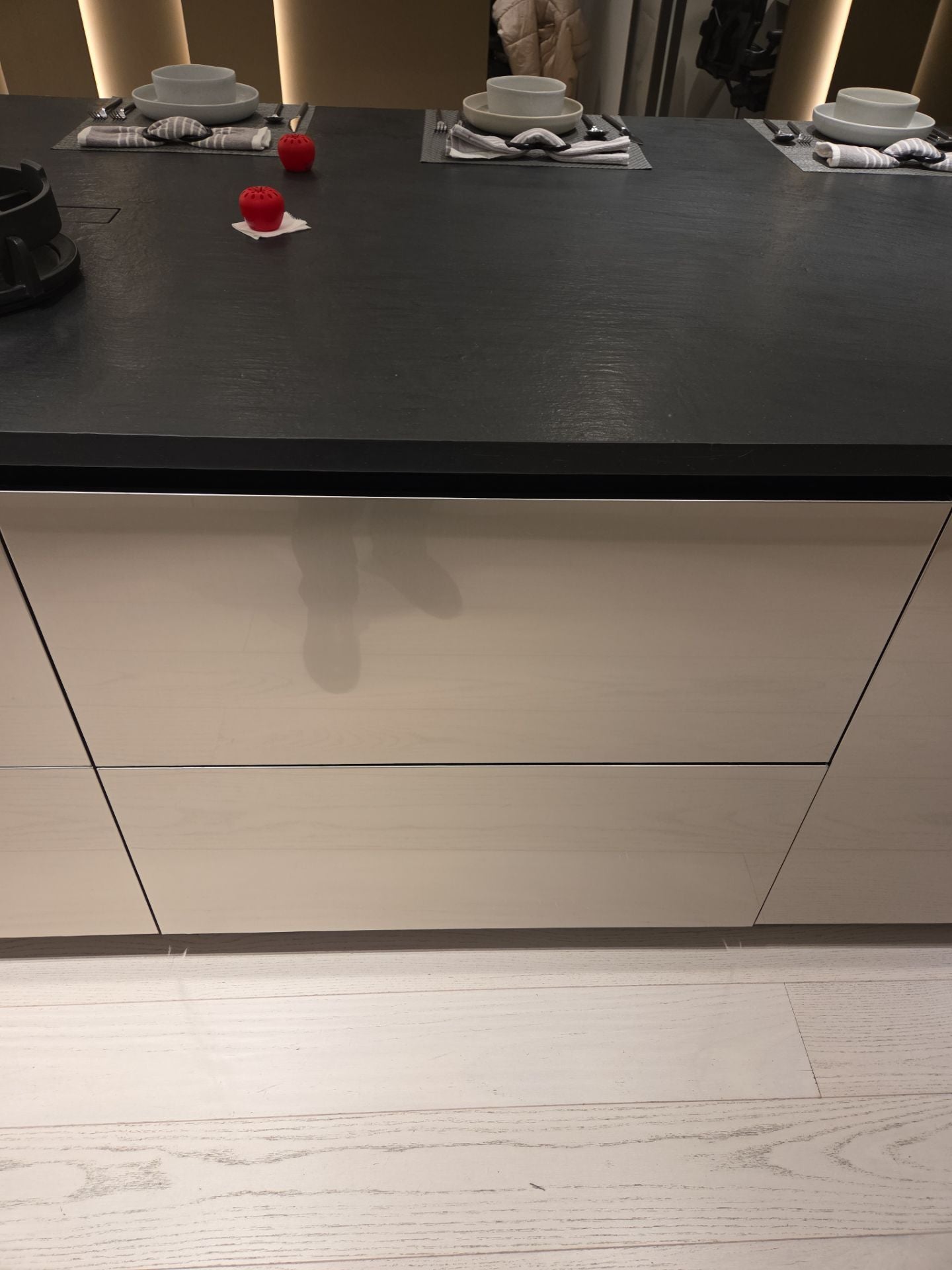 DOCA Modern Wood Veneer Black Kitchen with Island & Appliances