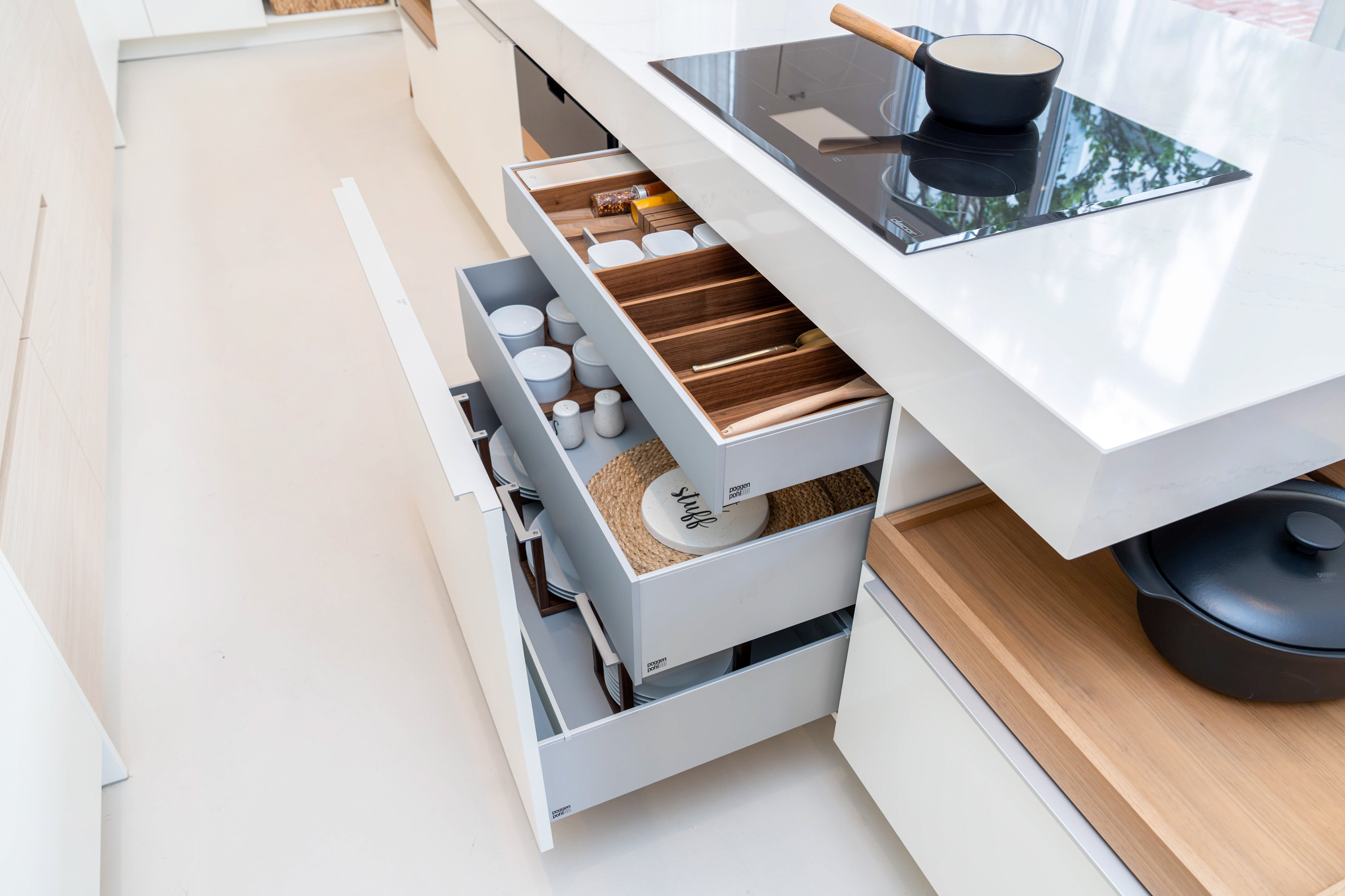 Poggenpohl +Modo High-Gloss Blossom White Kitchen Island