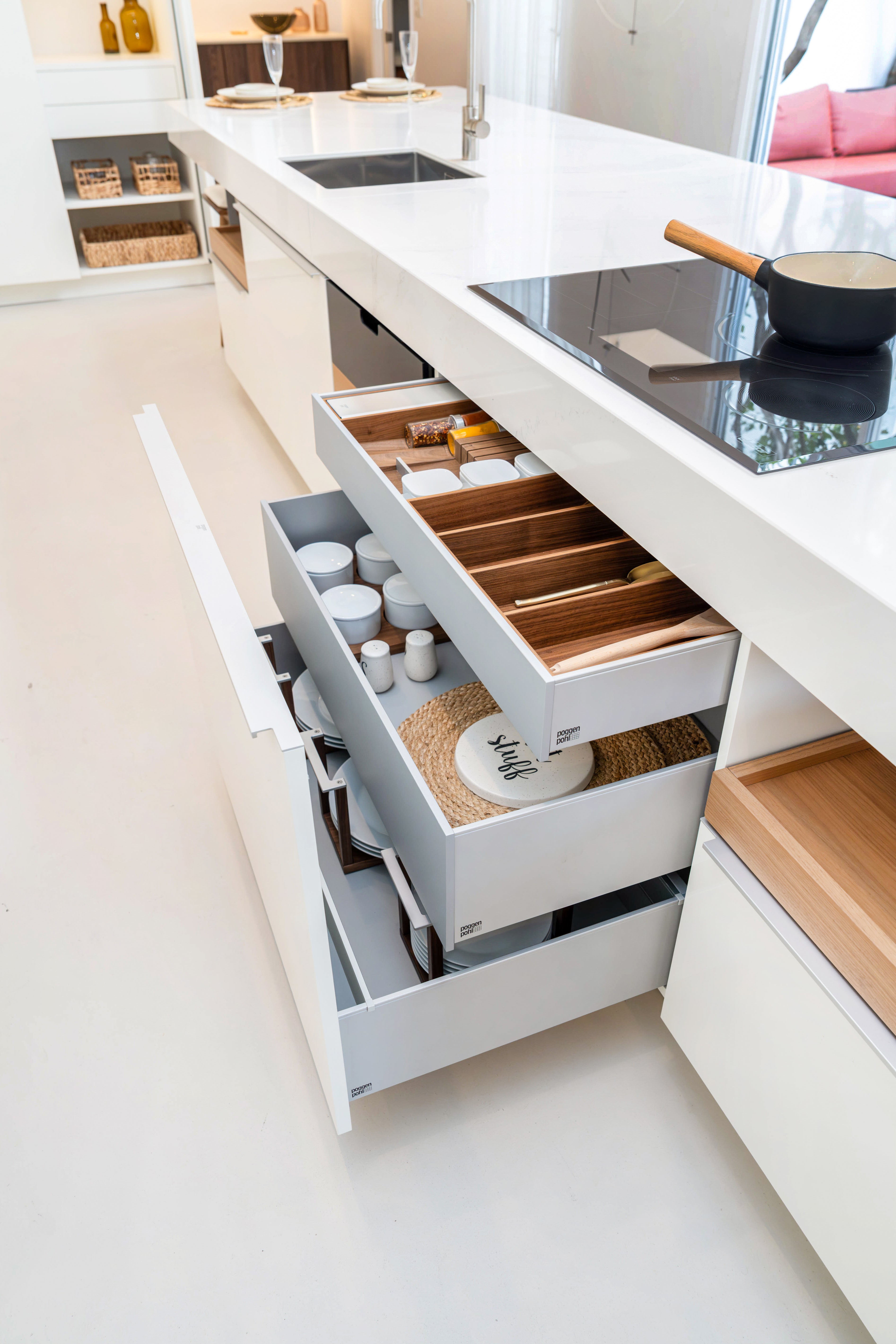 Poggenpohl +Modo High-Gloss Blossom White Kitchen Island