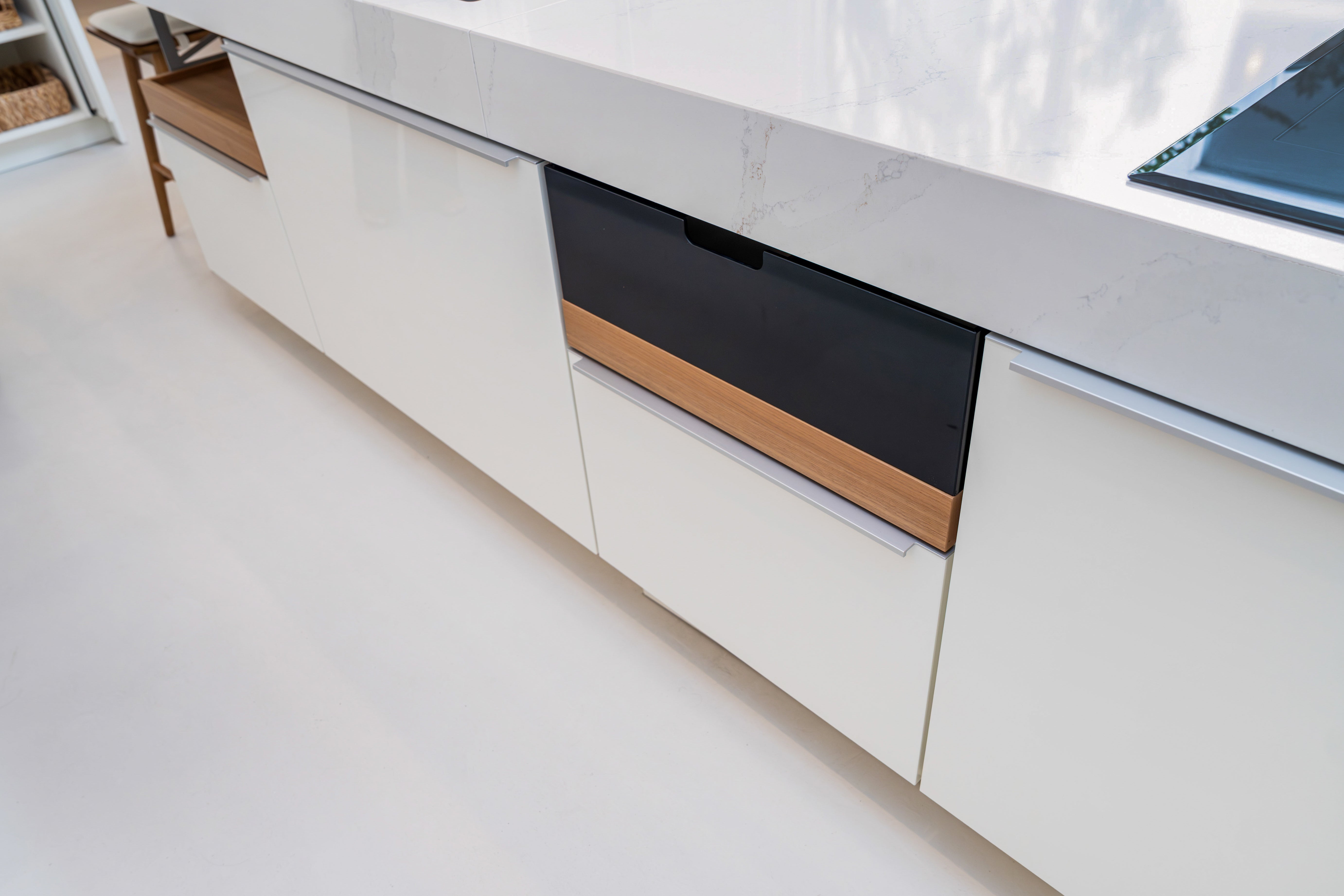 Poggenpohl +Modo High-Gloss Blossom White Kitchen Island