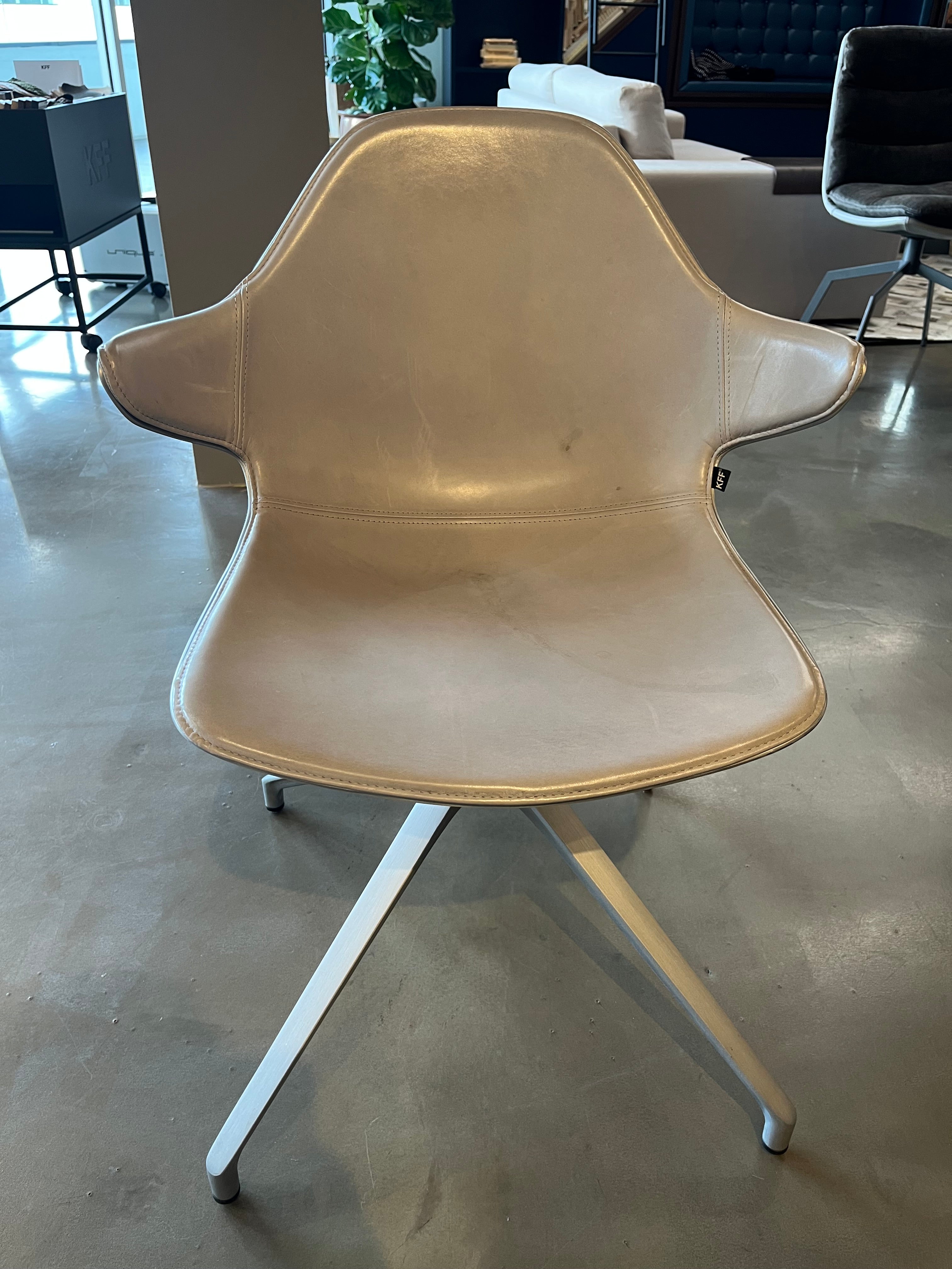 eggersmann KFF Kirk Swivel Amrchairs with Aluminum Seat Shell and Leather Inlay