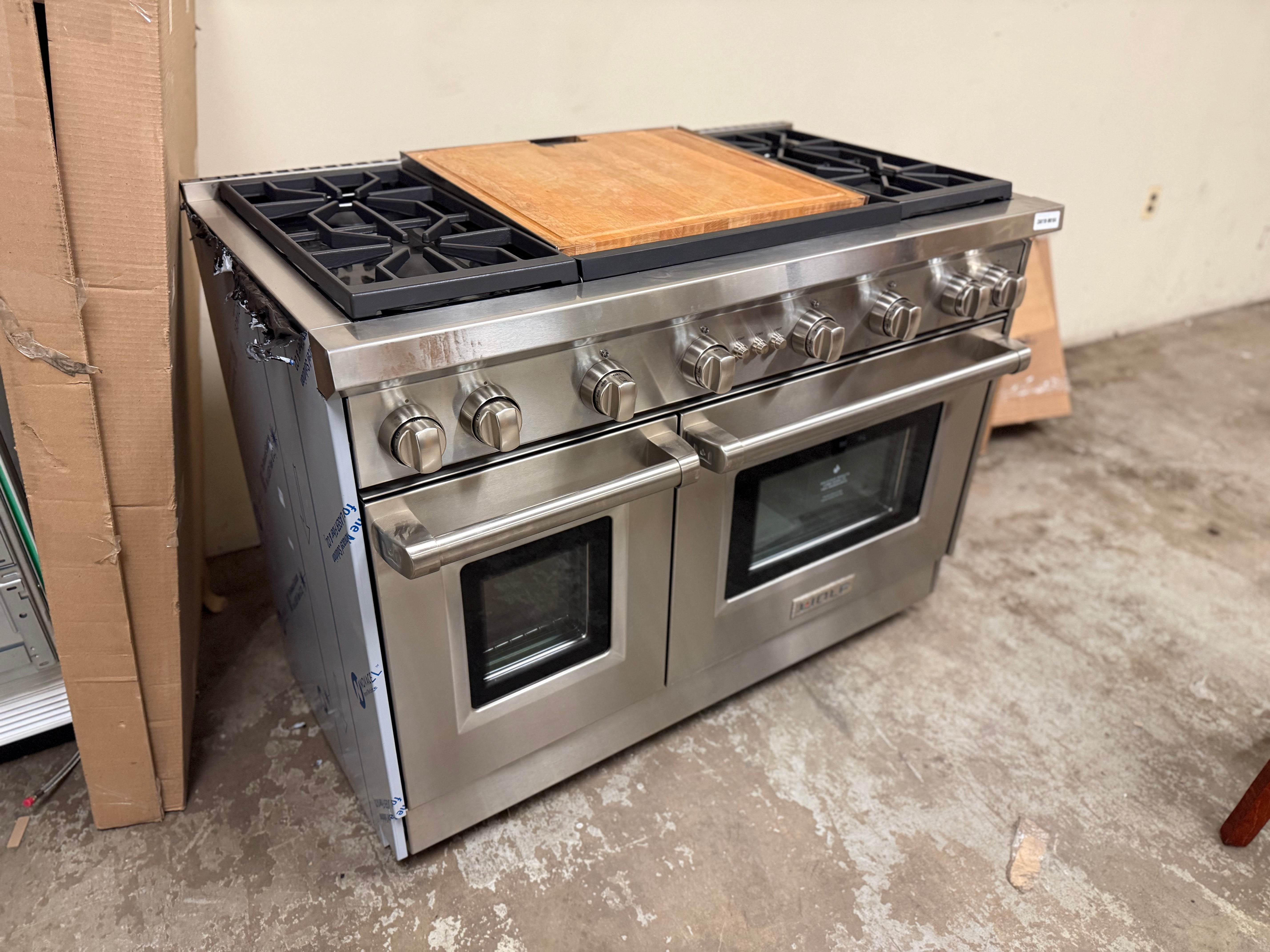 Professional 48 inch double oven range with 4 burners by Wolf