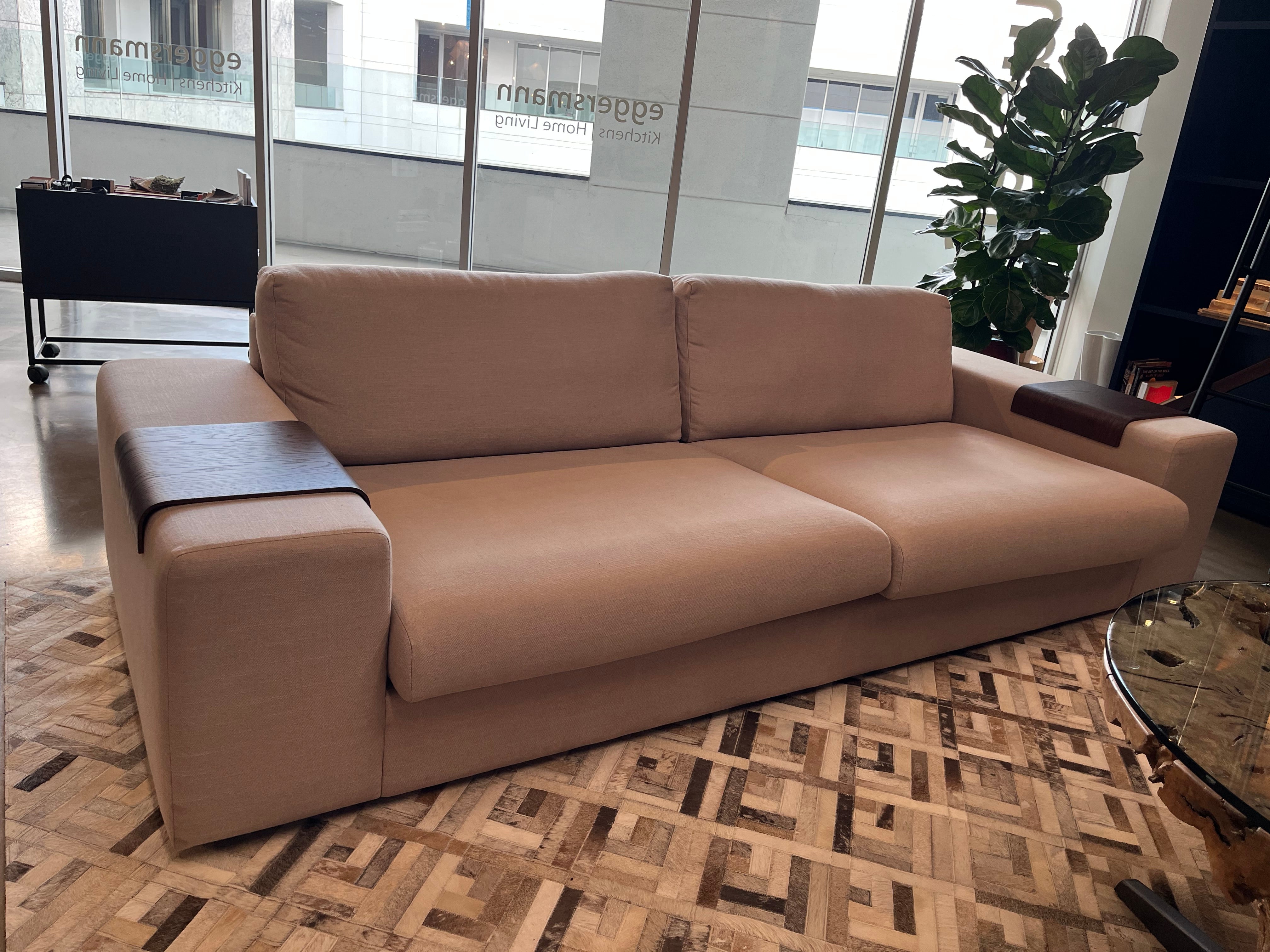 eggersmann Certified Local 3.5 Seater Style Modern Light Beige Sofa with Wooden Arm Trays