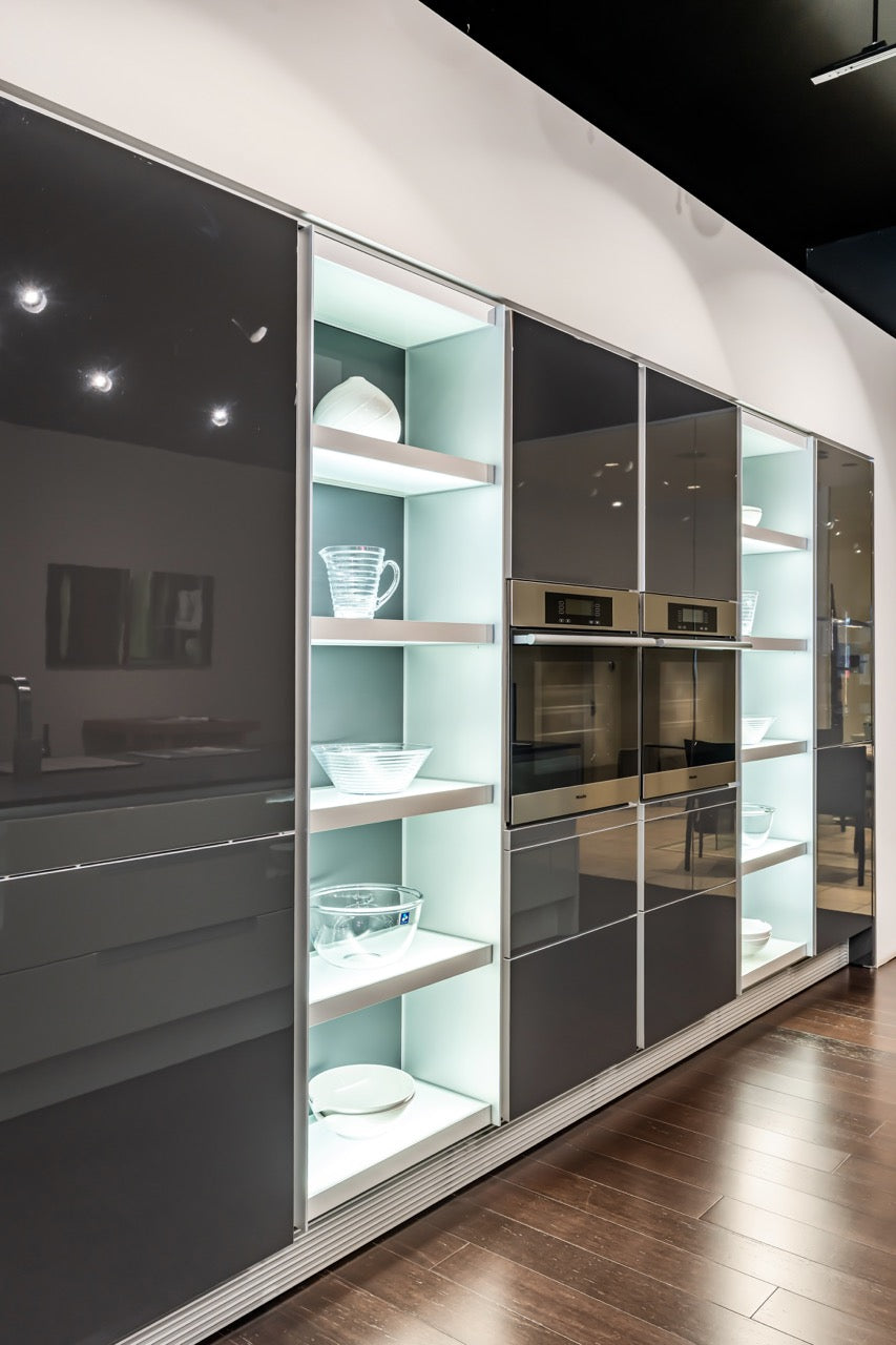 Poggenpohl Modern High Gloss Beige & Titan Grey Kitchen with Miele Appliances