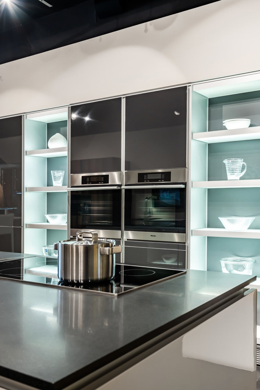 Poggenpohl Modern High Gloss Beige & Titan Grey Kitchen with Miele Appliances