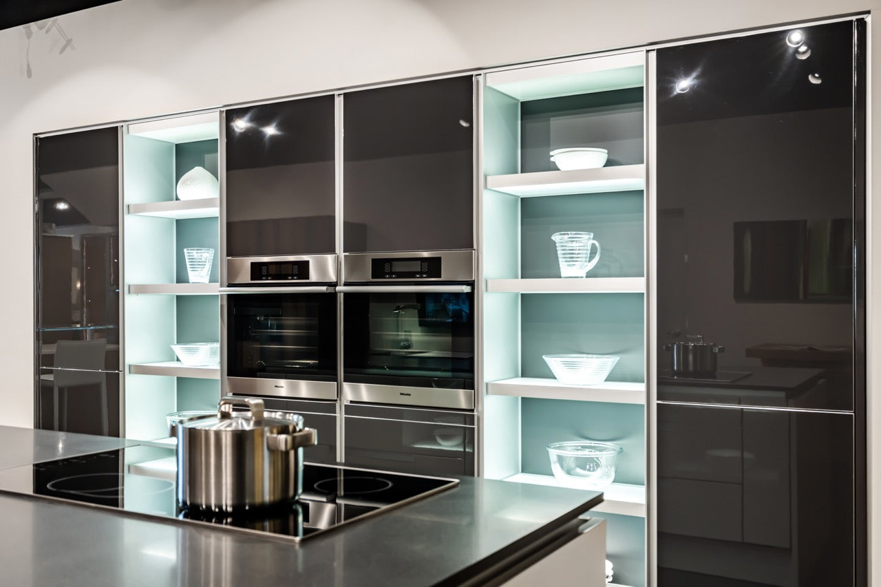 Poggenpohl Modern High Gloss Beige & Titan Grey Kitchen with Miele Appliances